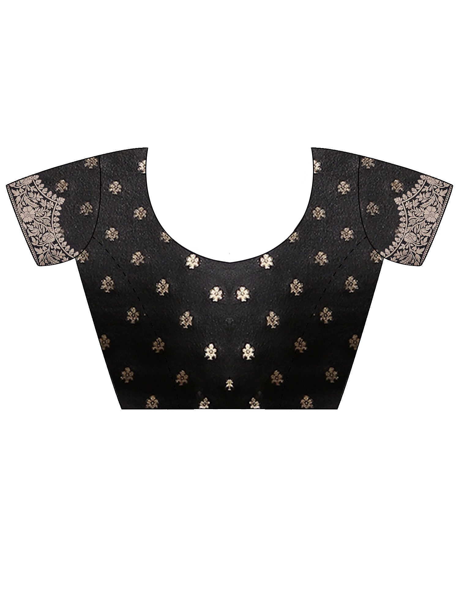 Unstitched black silk blend blouse piece with ethnic motif design