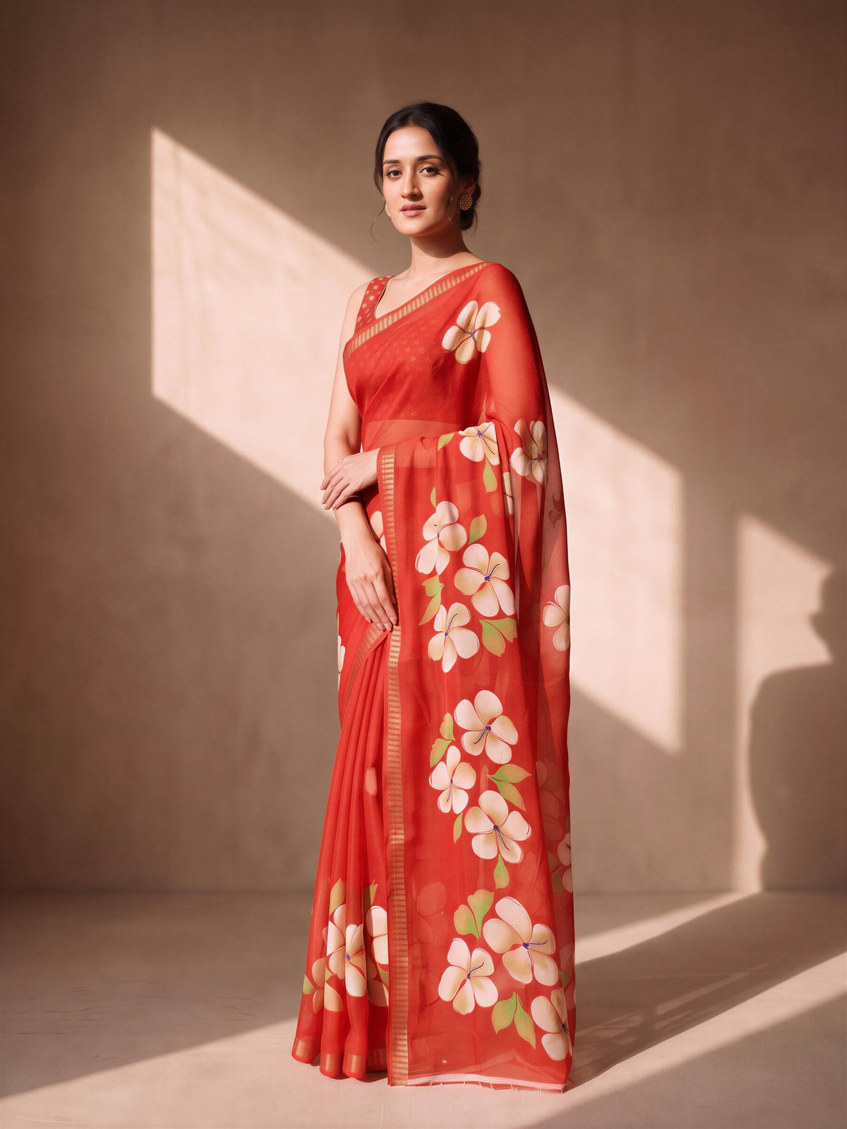Red Georgette saree – detail view 2