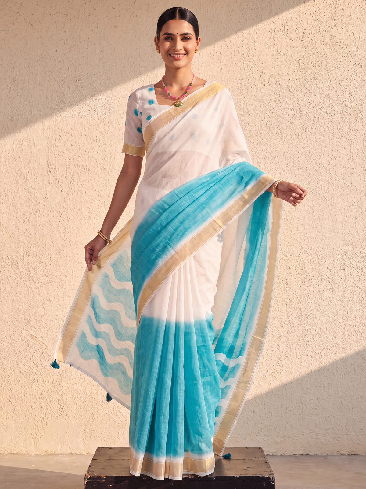 Light Blue Linen saree – detail view 3