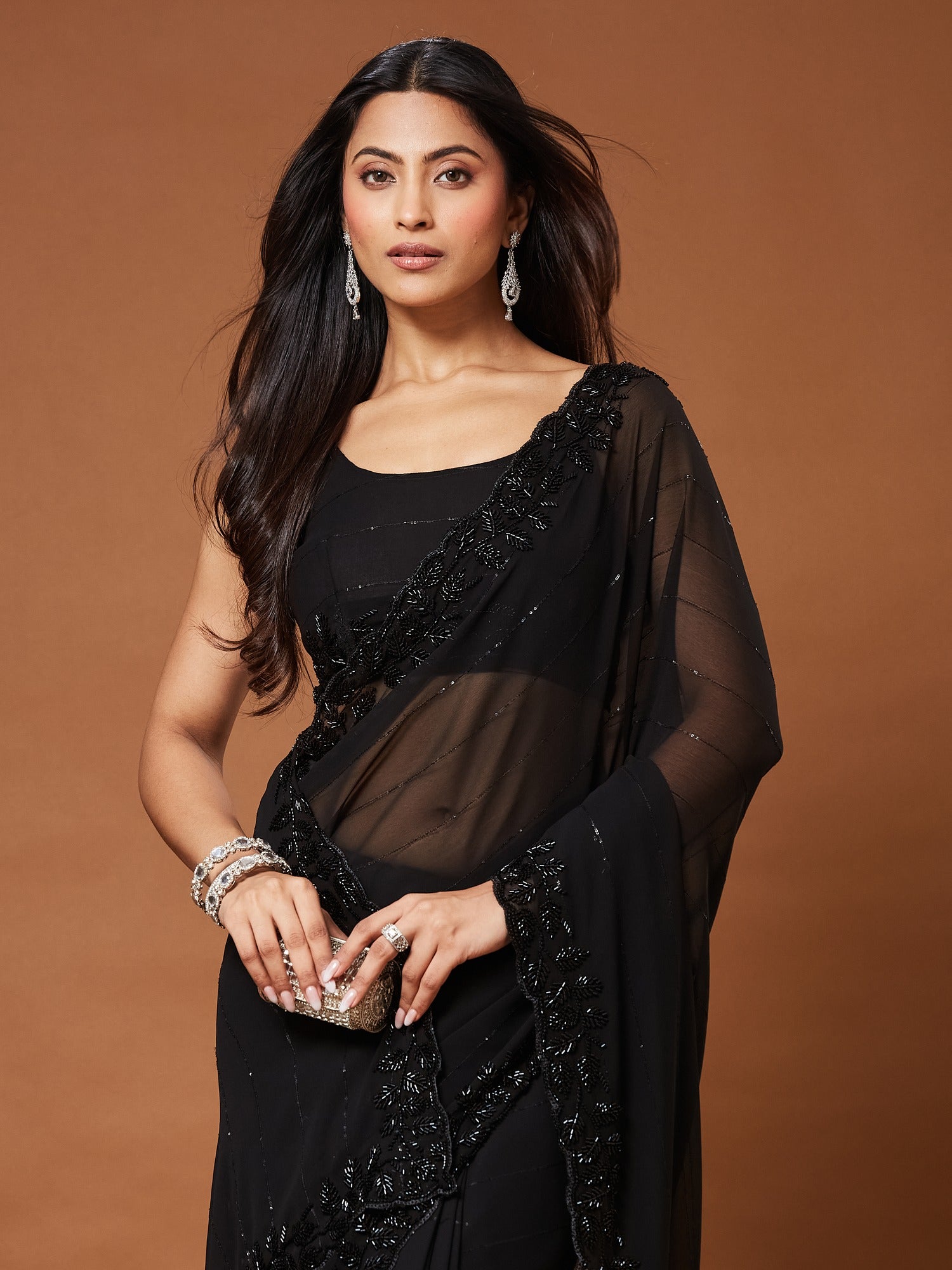 Black Georgette saree – detail view 5