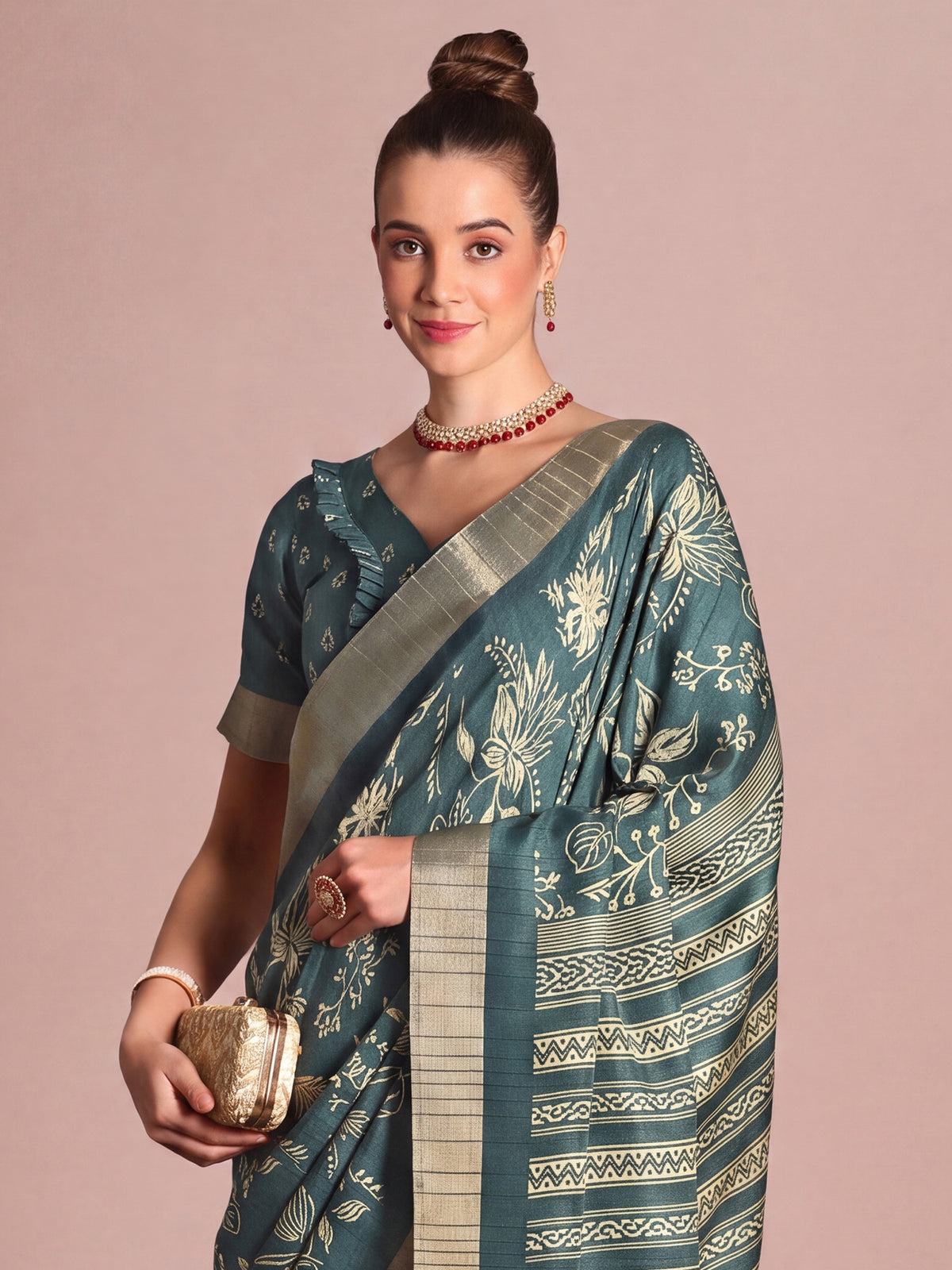 Teal Blue Silk Blend saree – detail view 2