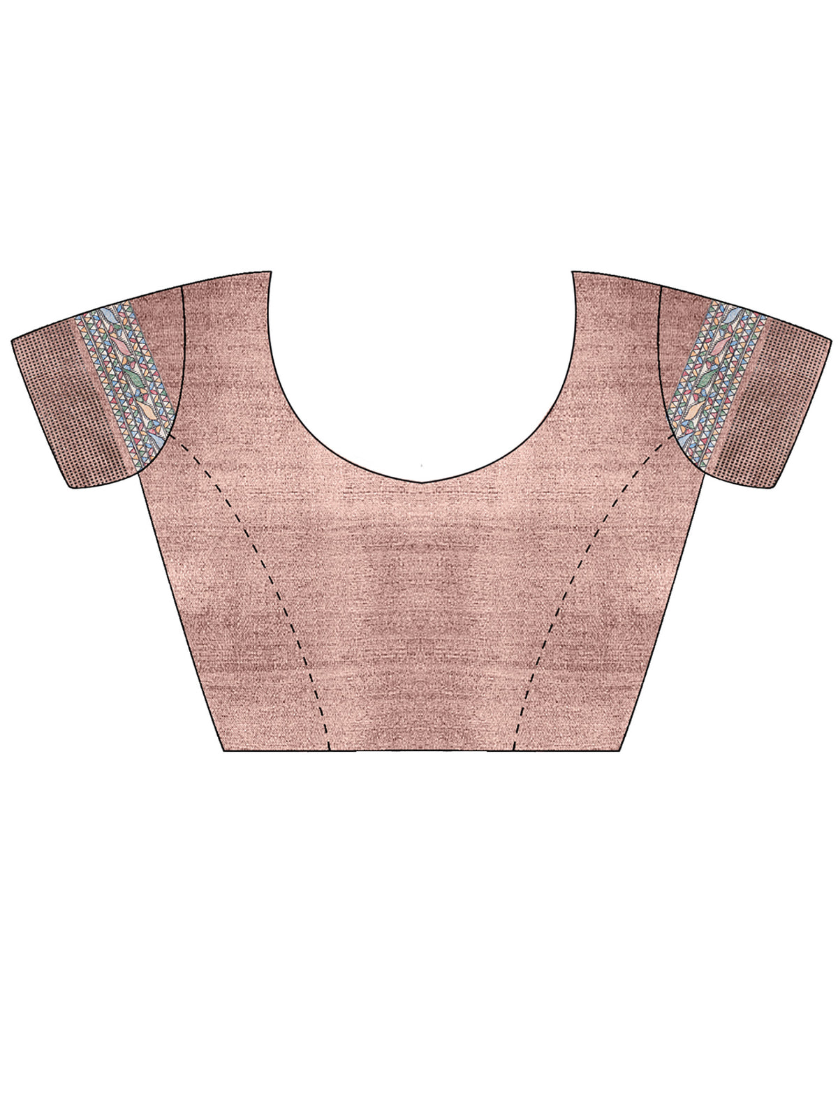 Unstitched beige manipuri silk blouse piece with madhubani design