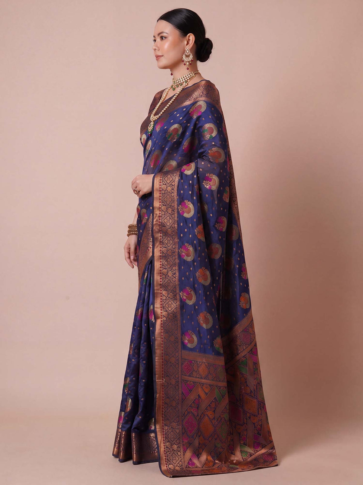 Navy Blue Organza saree – detail view 2