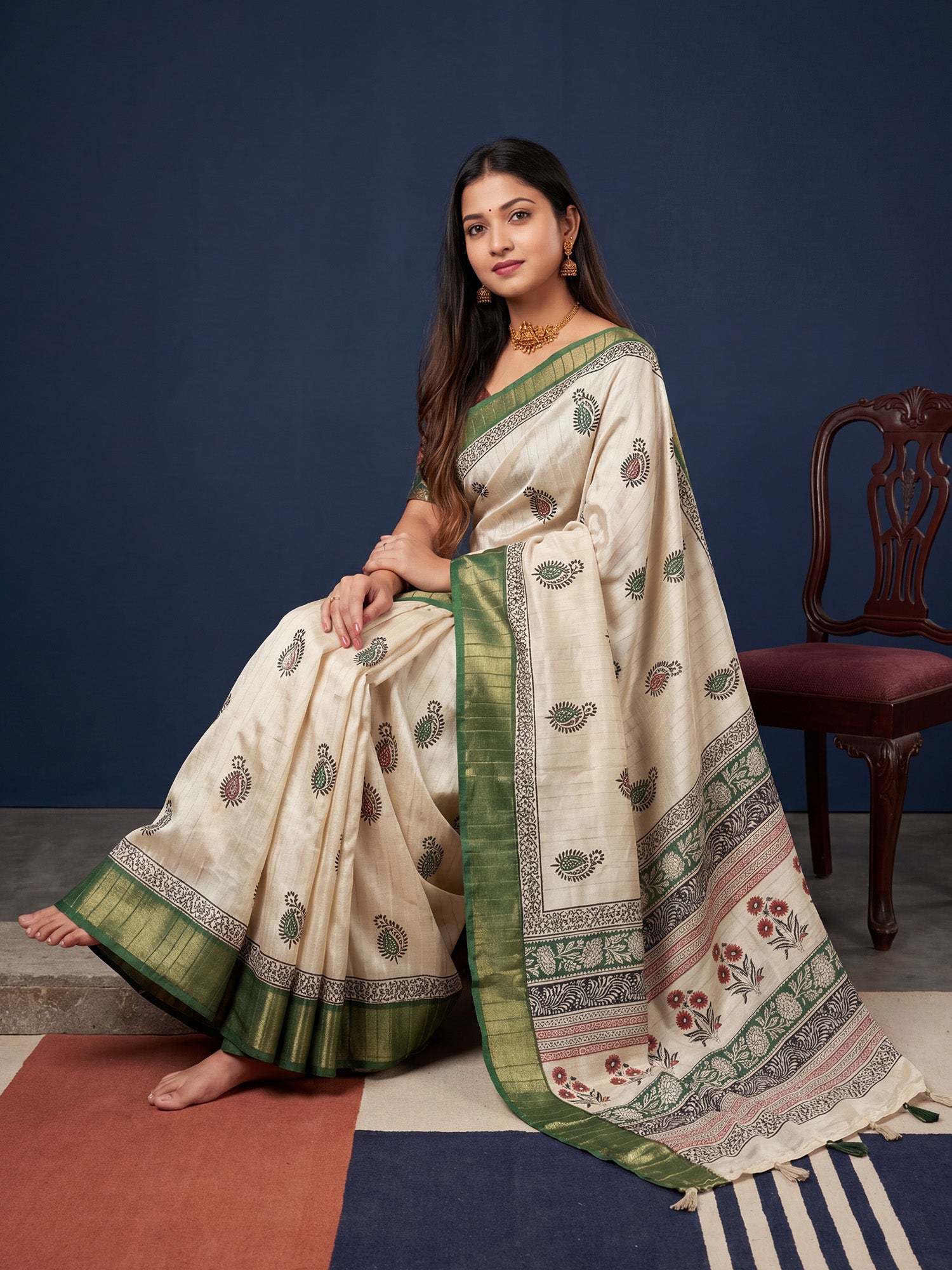 Green Cotton Silk saree – detail view 3