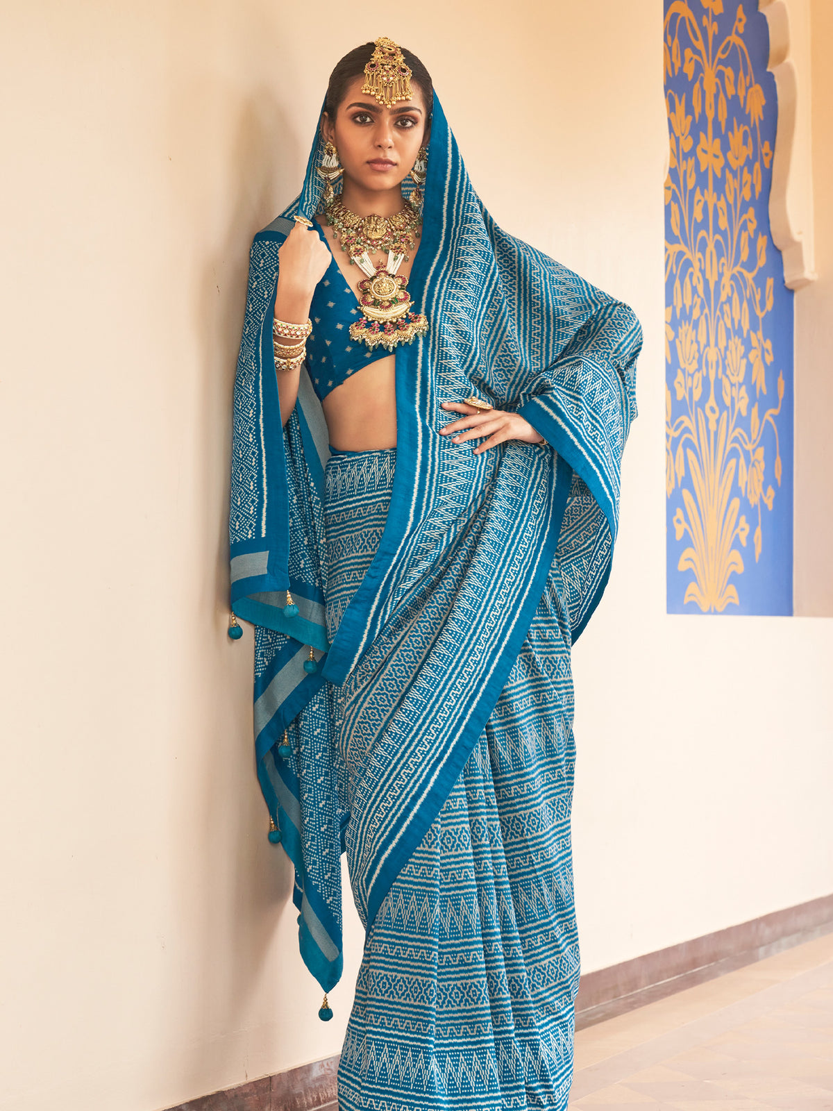 Light Blue silk blend saree view 1