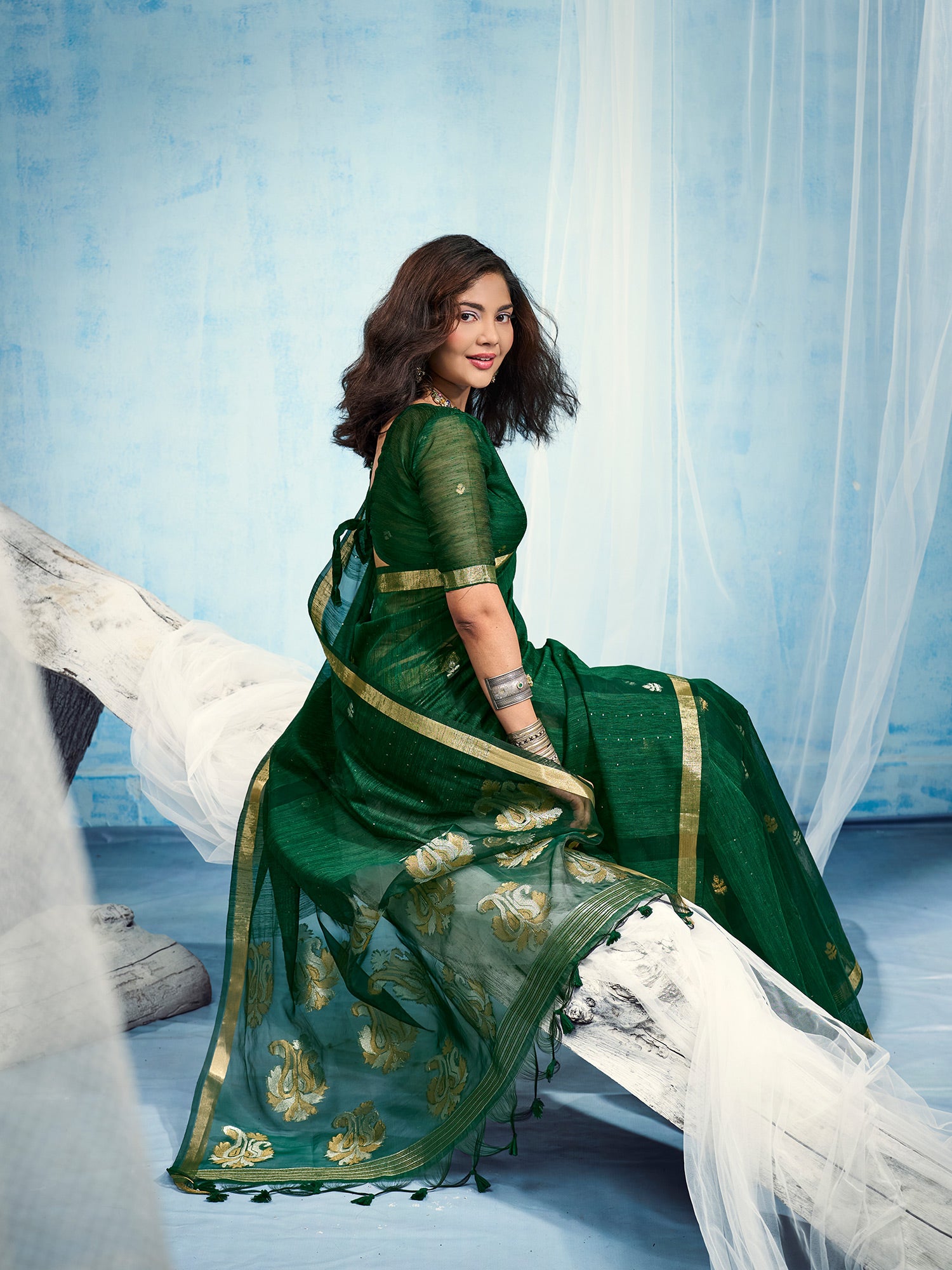 Green Muga Silk saree – detail view 2