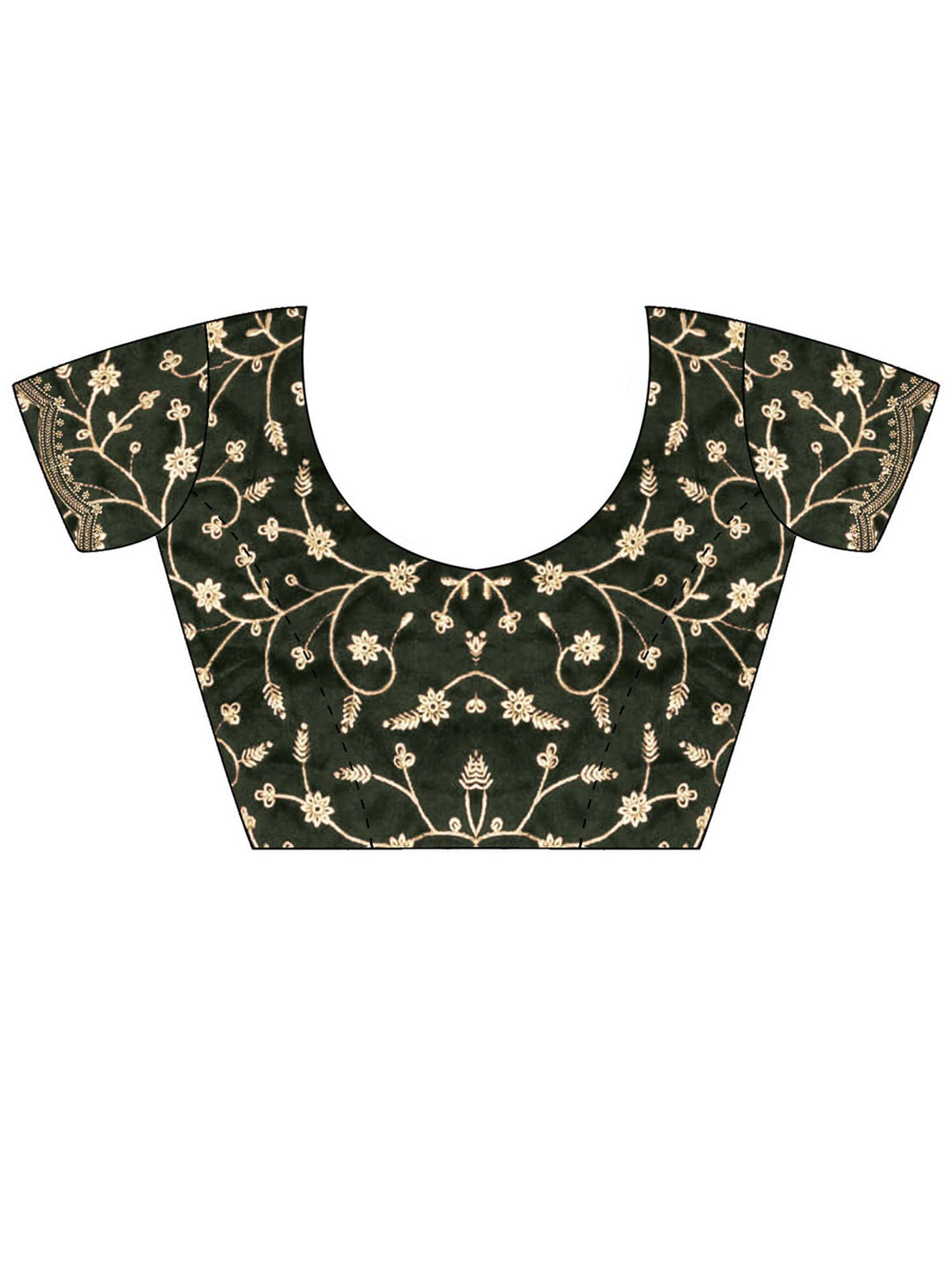Unstitched olive georgette blouse piece with embroidered design