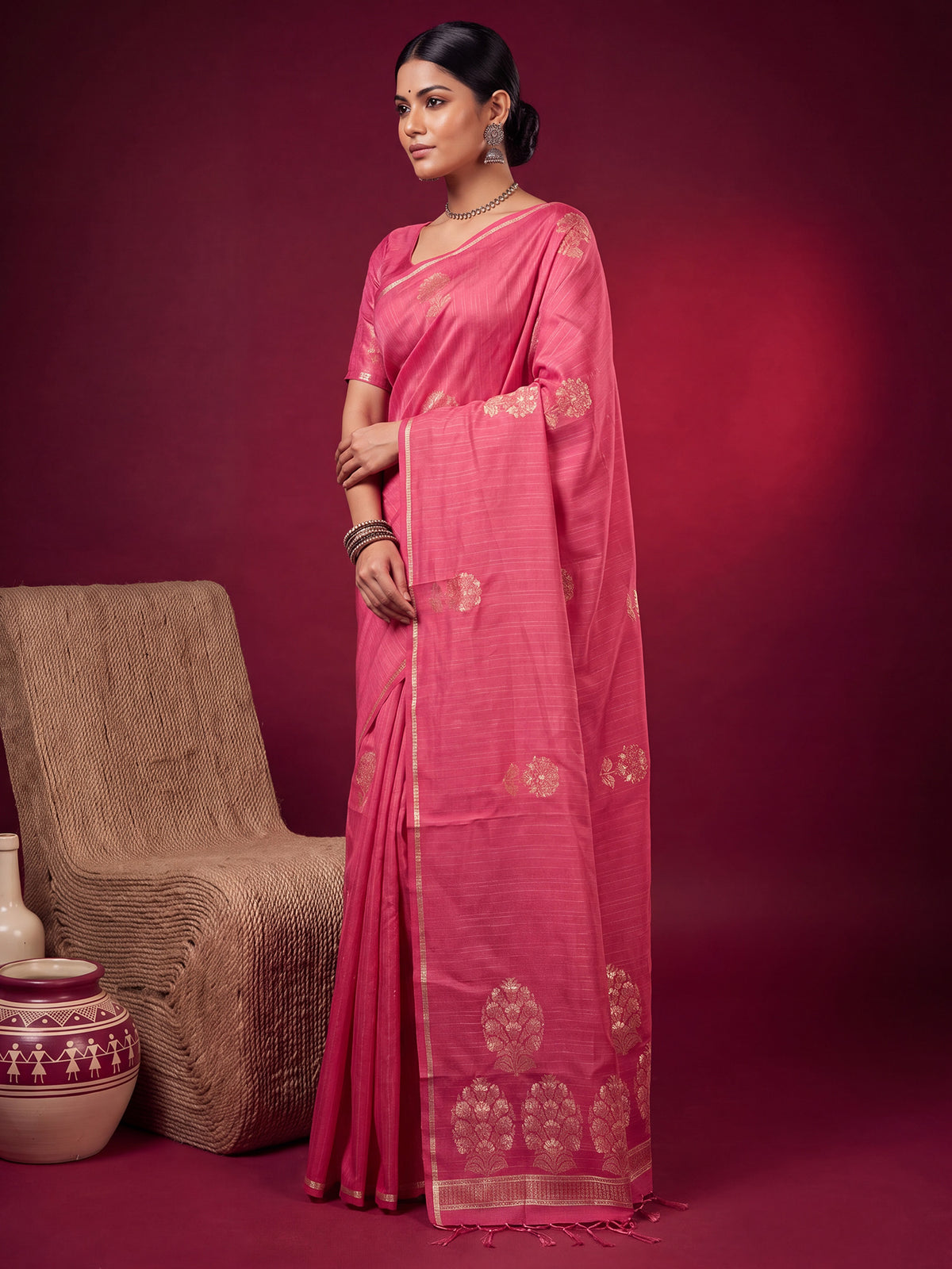 Pink Satin Silk saree – detail view 2