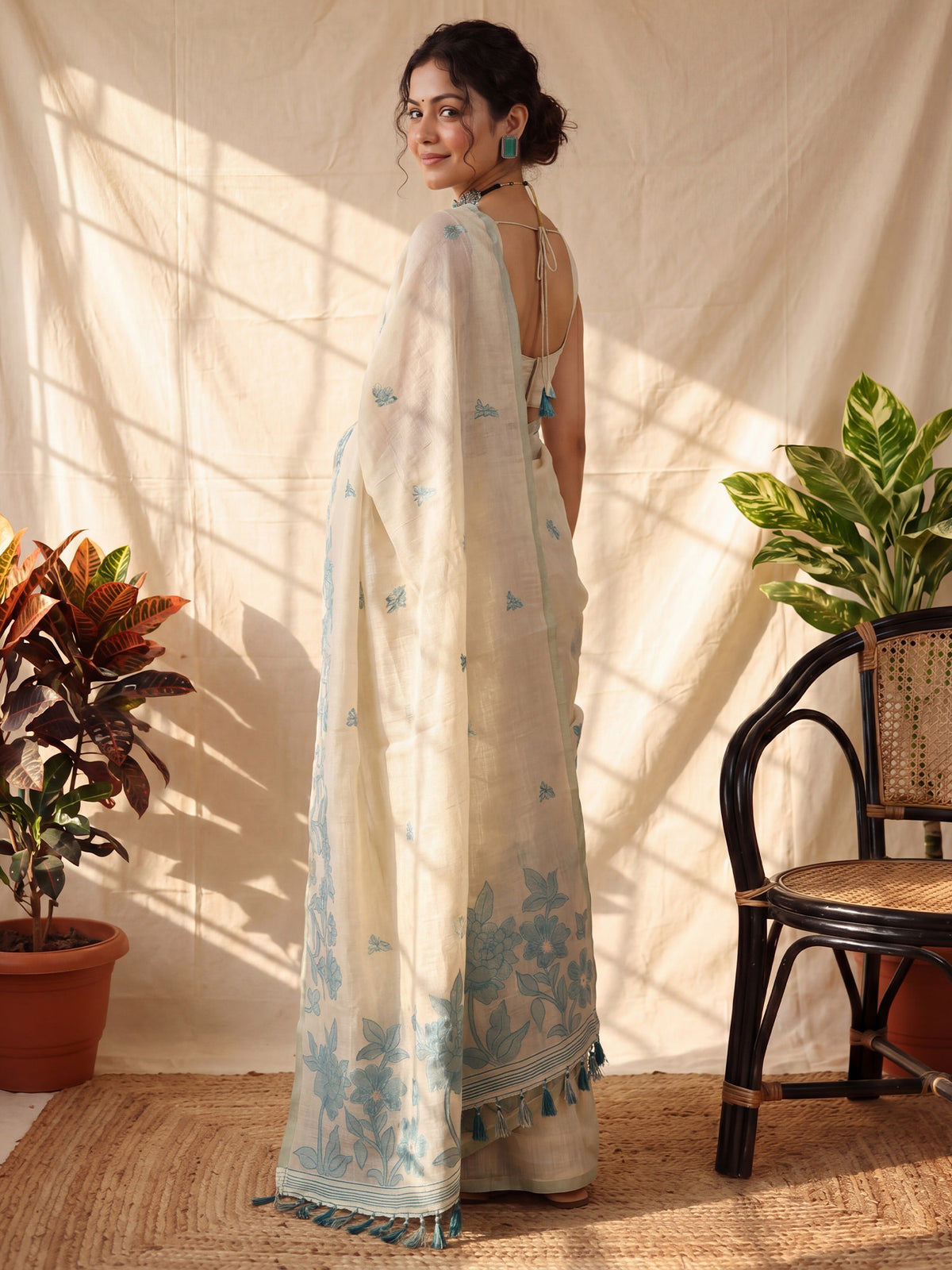 Cream Chanderi Cotton saree – detail view 1