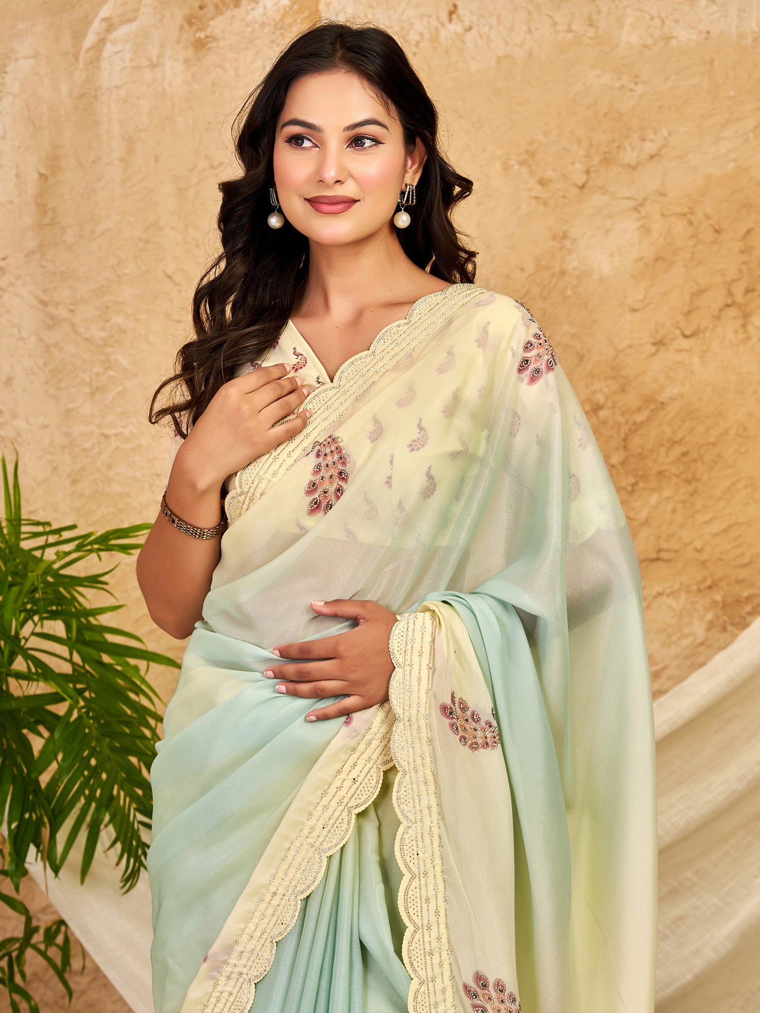 Mint Green Georgette saree – detail view 4