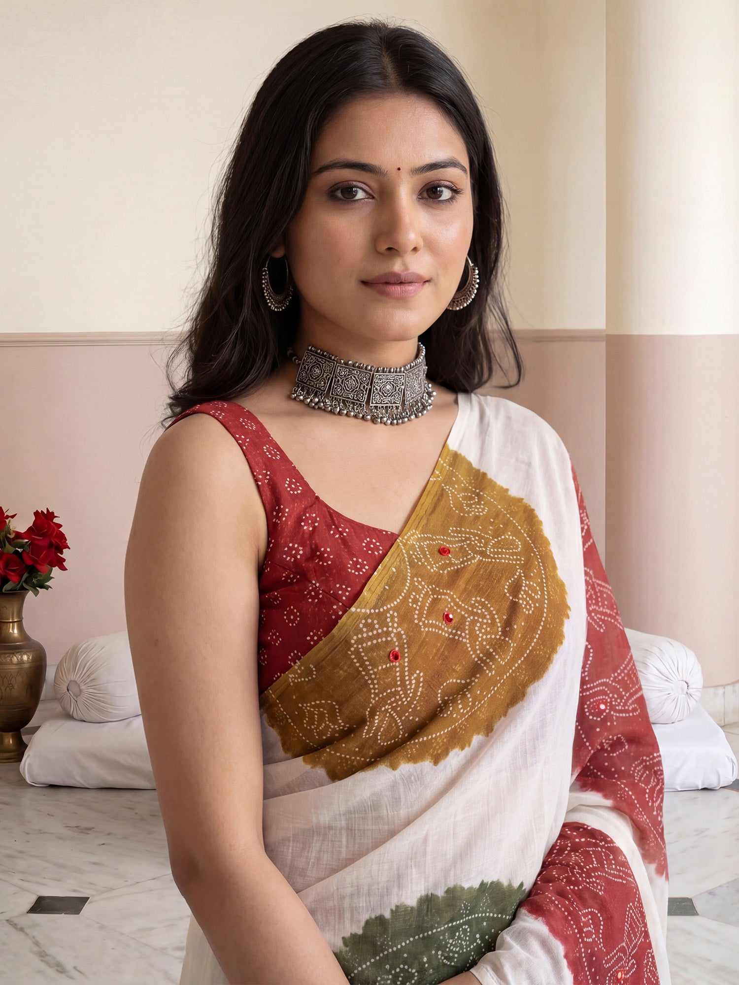 Off White Linen saree – detail view 4