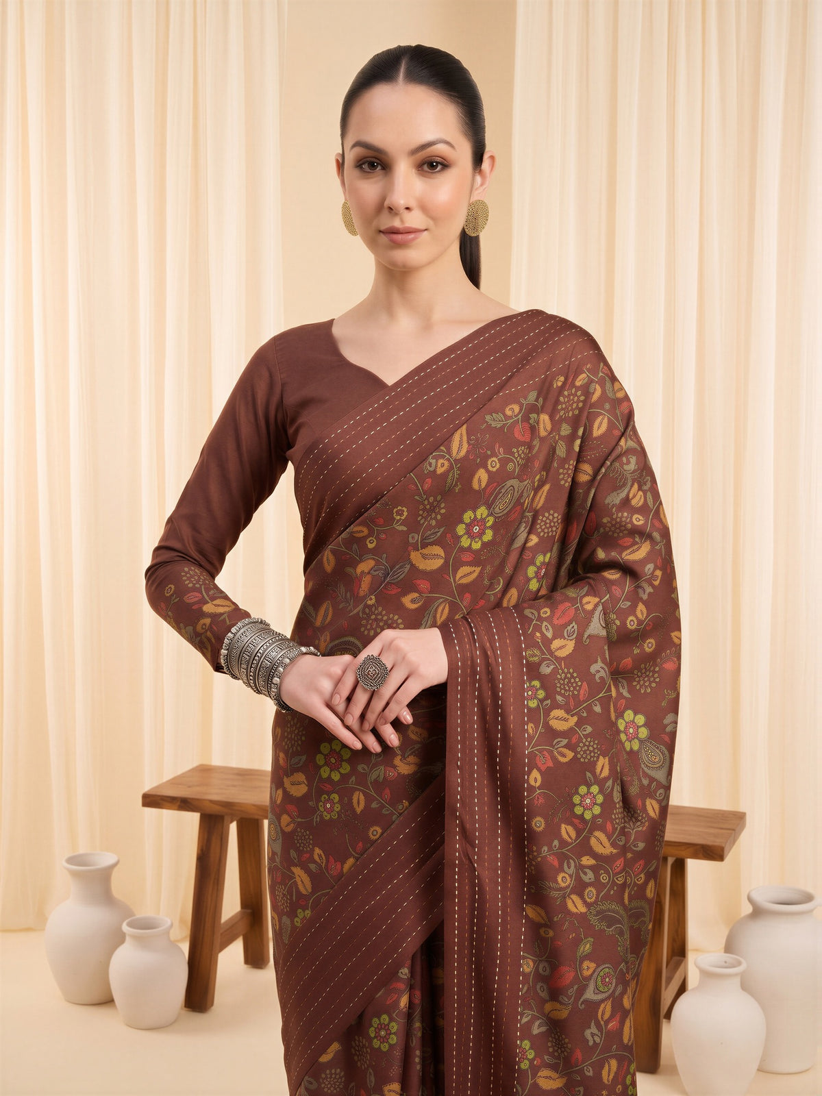Brown Silk Blend saree – detail view 4