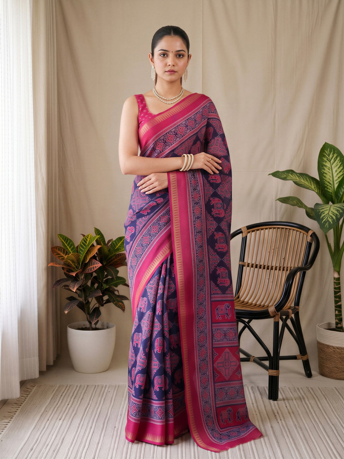 Navy Blue Georgette saree – detail view 3