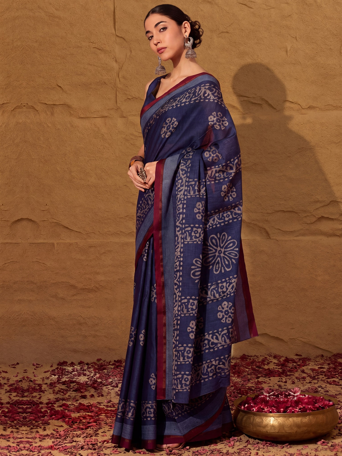 Indigo Cotton saree – detail view 1
