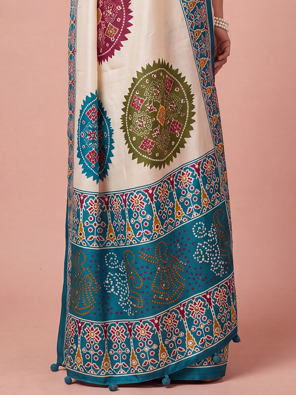 Light Blue satin saree view 5
