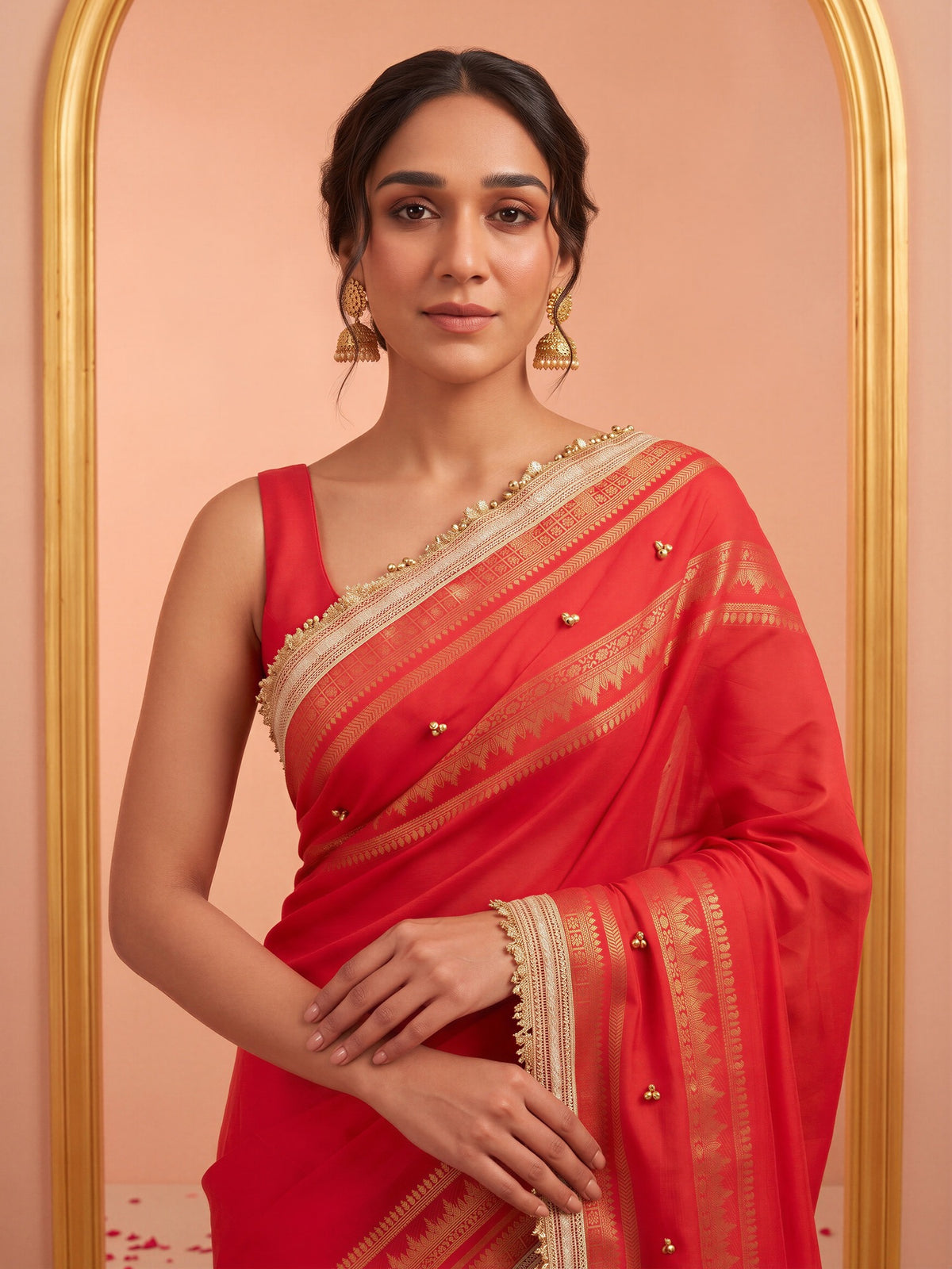 Red soft silk saree view 4