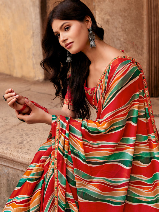 Orange georgette saree view 1