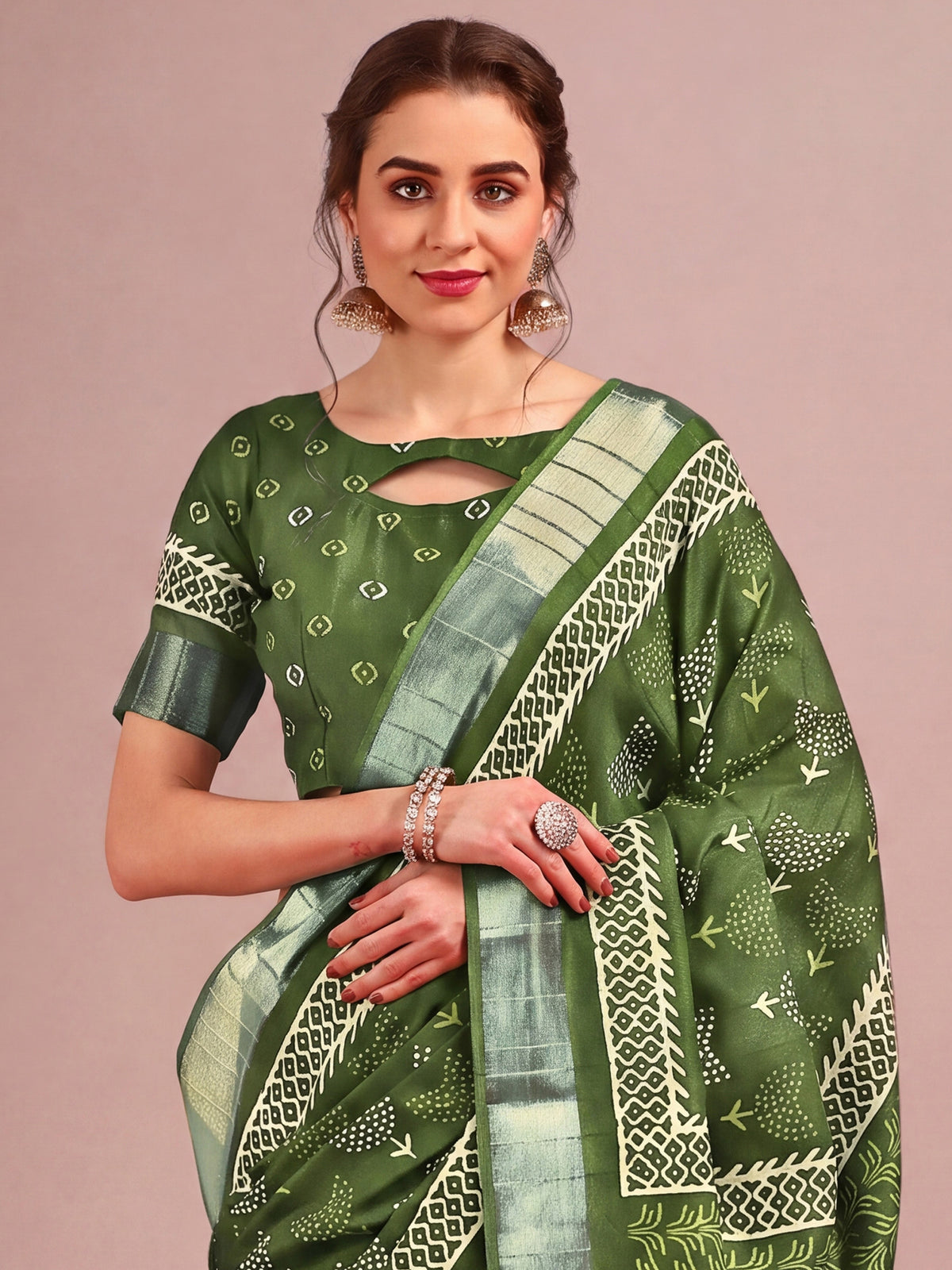 Green Cotton Silk saree – detail view 3