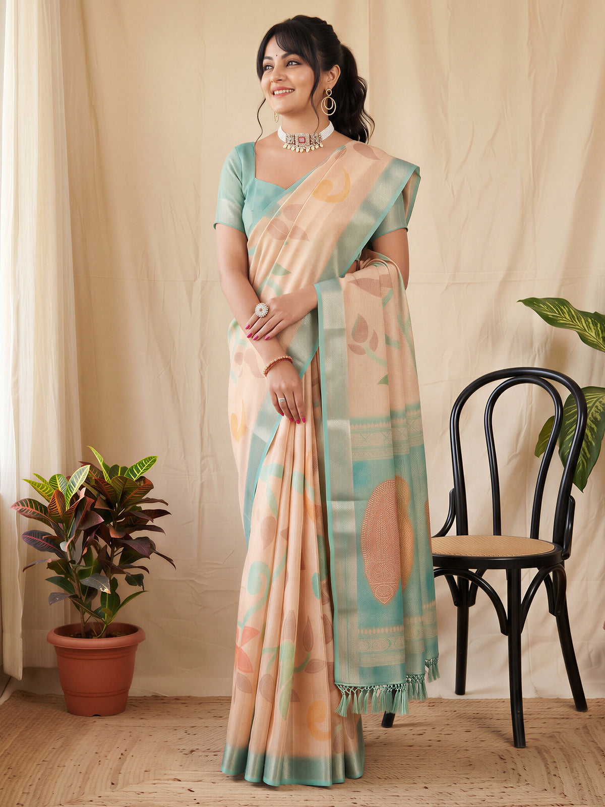 Peach Cotton Silk saree – detail view 3
