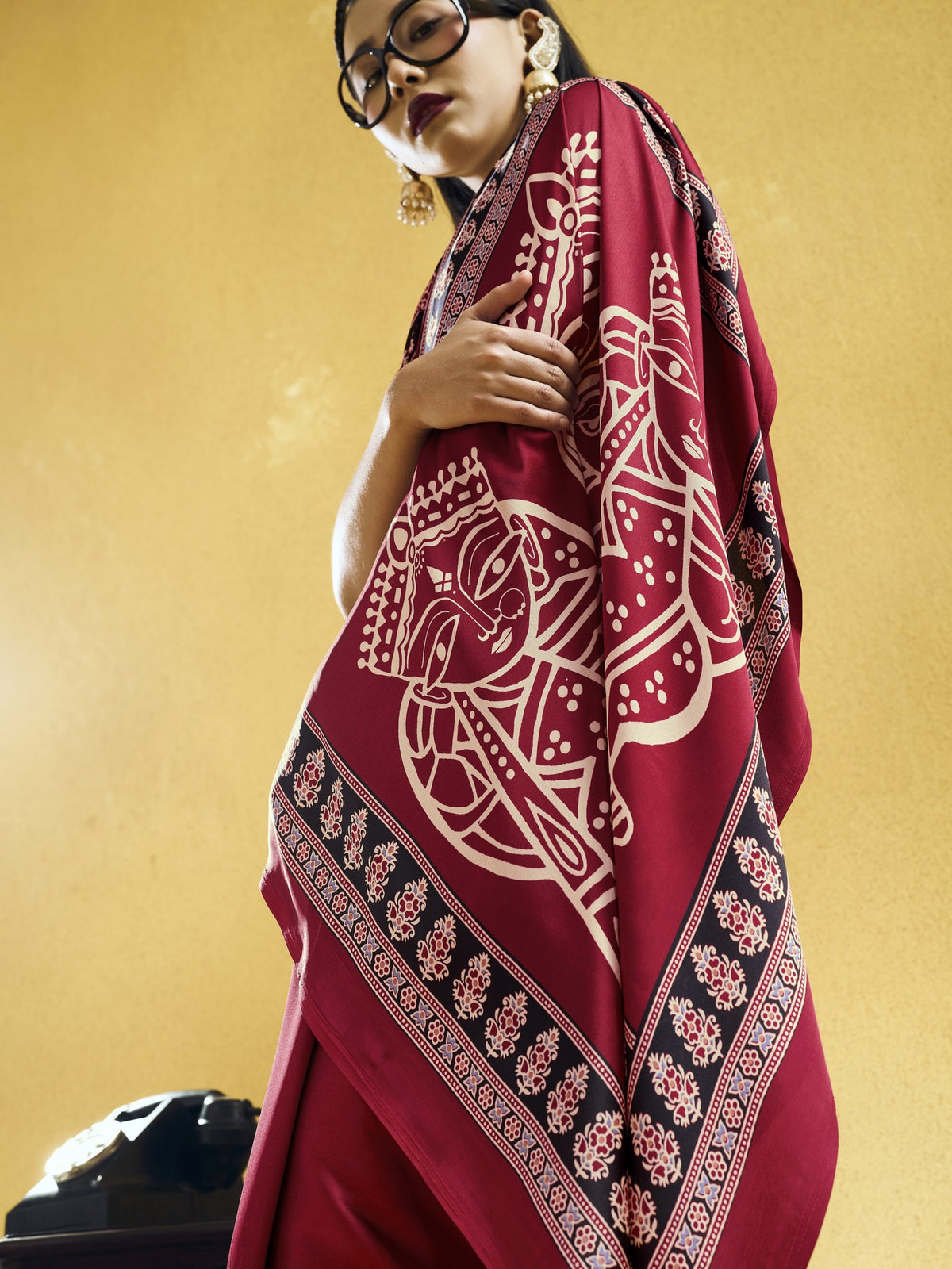 Maroon satin saree view 2