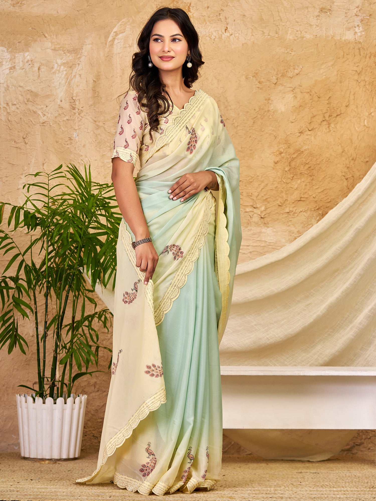 Mint Green Georgette saree – detail view 2