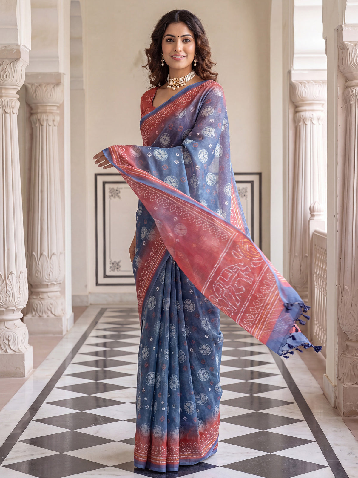 Teal Blue Cotton Silk saree – detail view 3