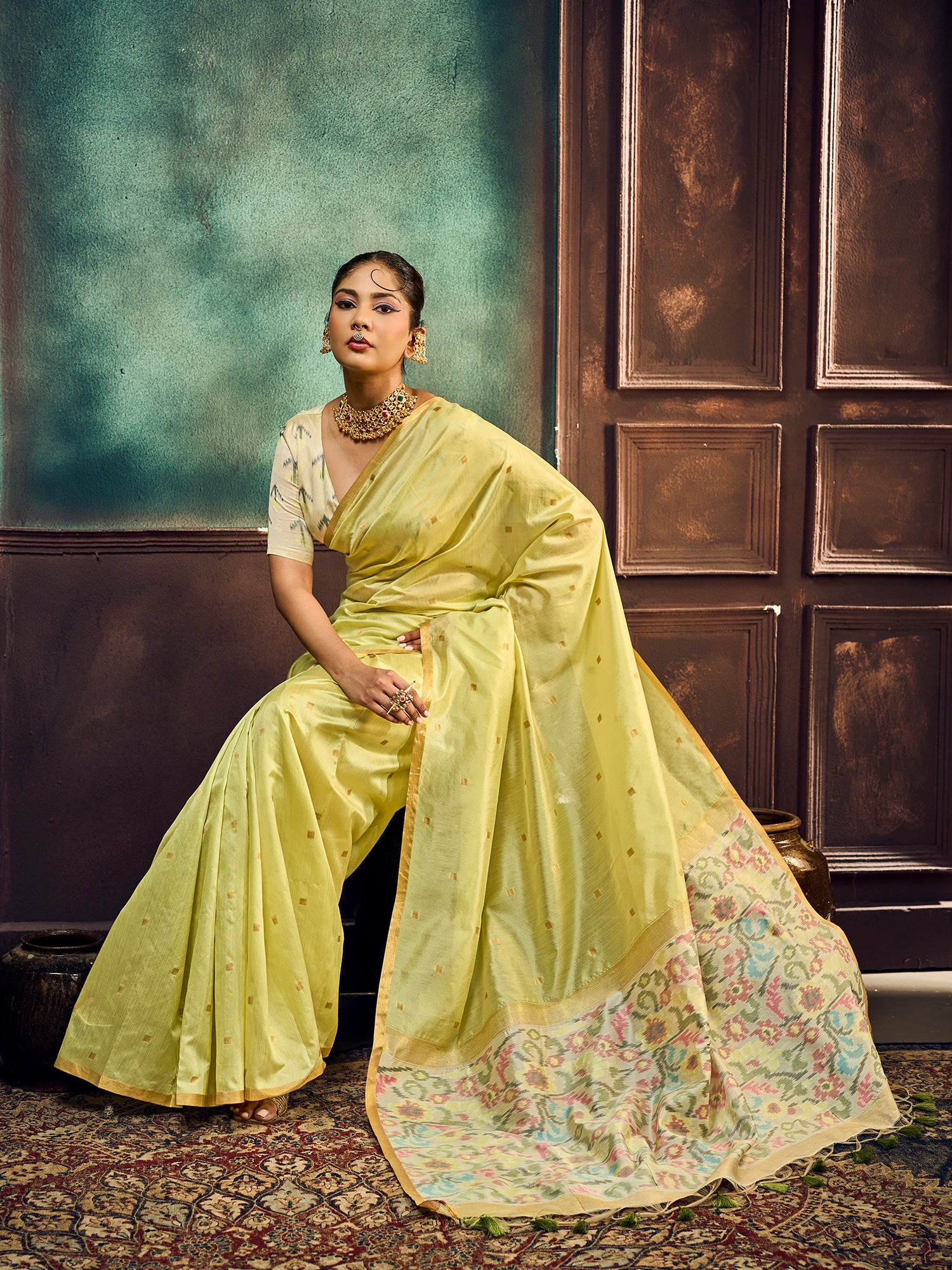 Light Green Cotton Silk saree – detail view 2