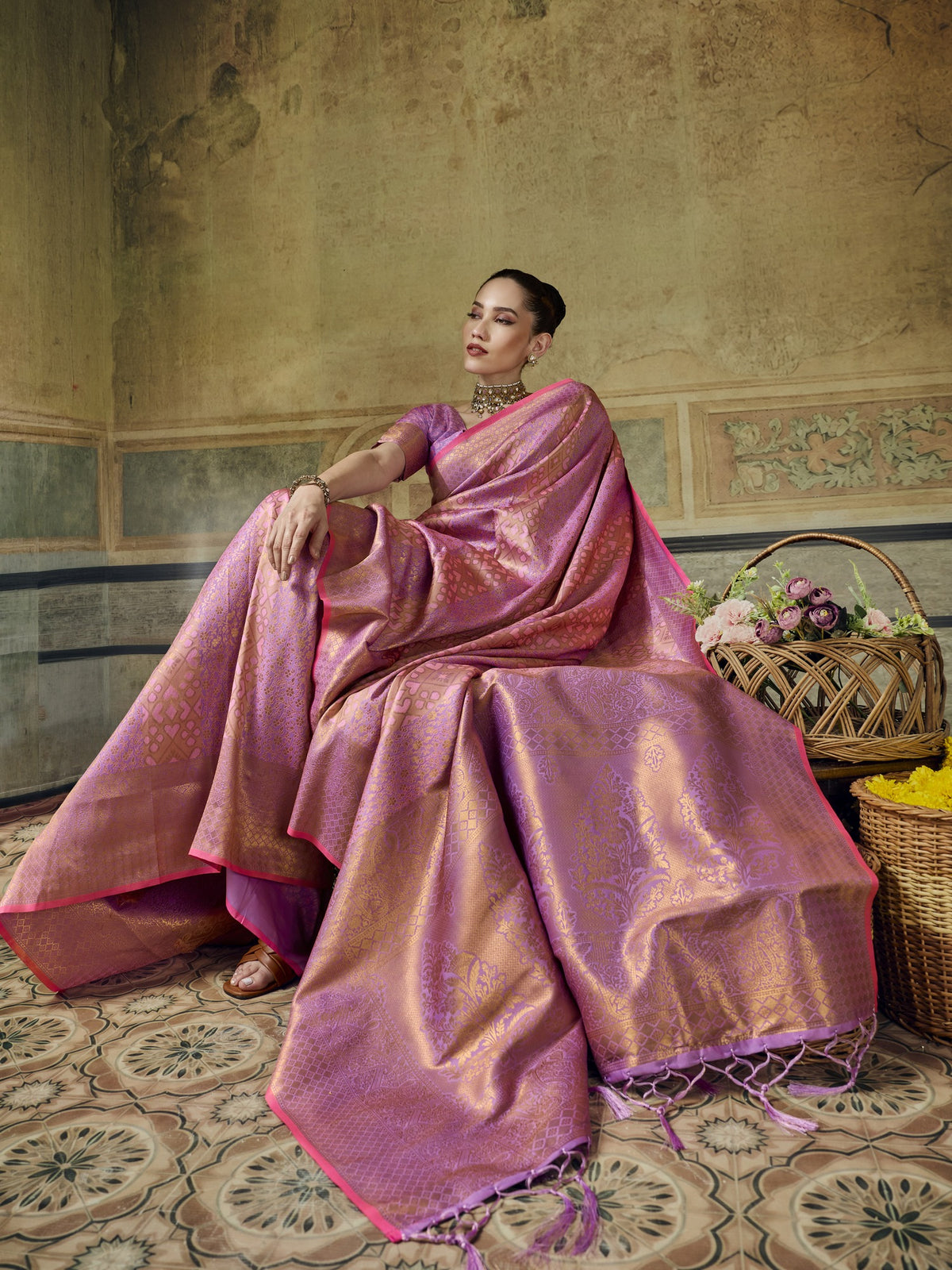Pink Pure Silk saree – detail view 1