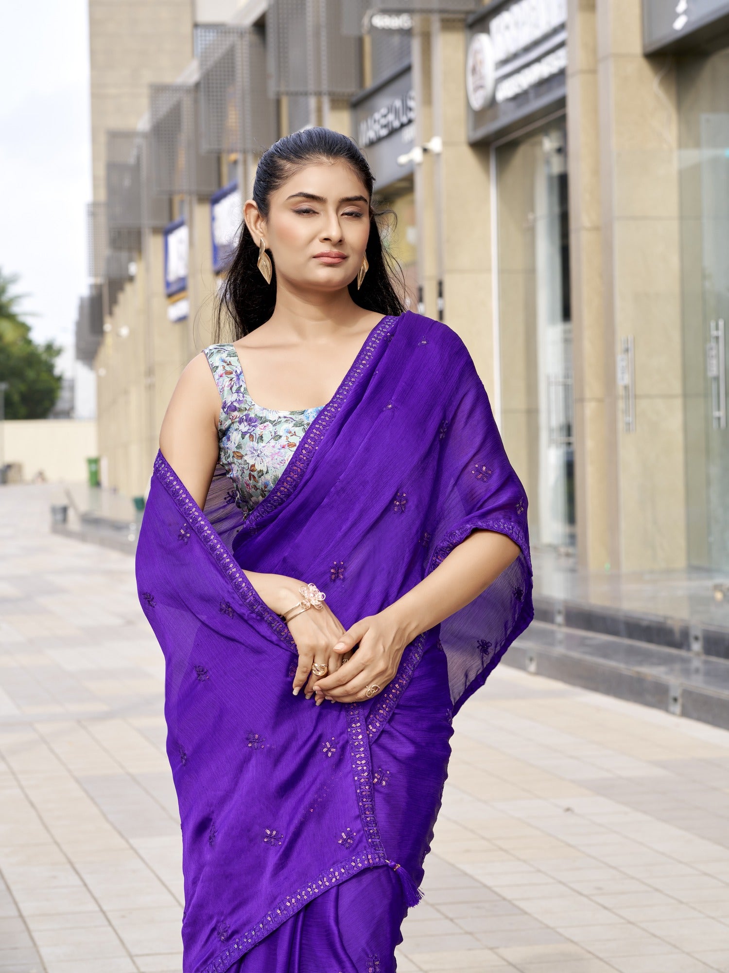 Purple Satin Silk saree – detail view 3