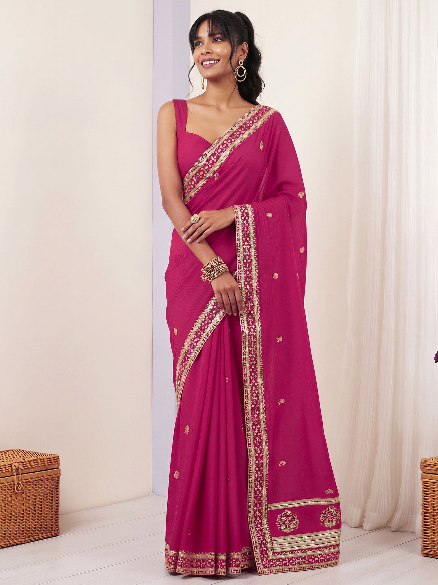 Pink Vichitra Silk saree – detail view 3