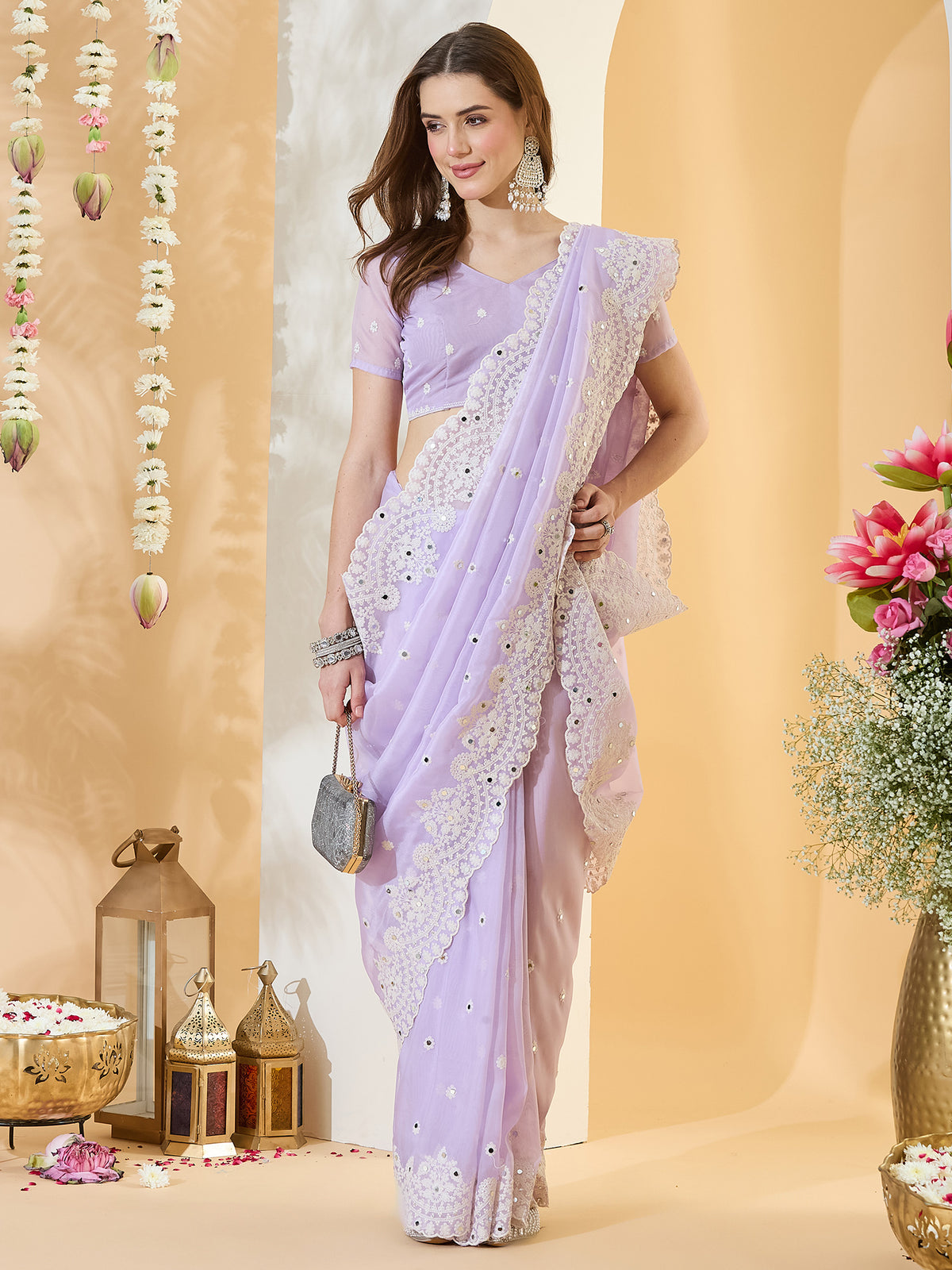 Lavender Organza saree – detail view 2