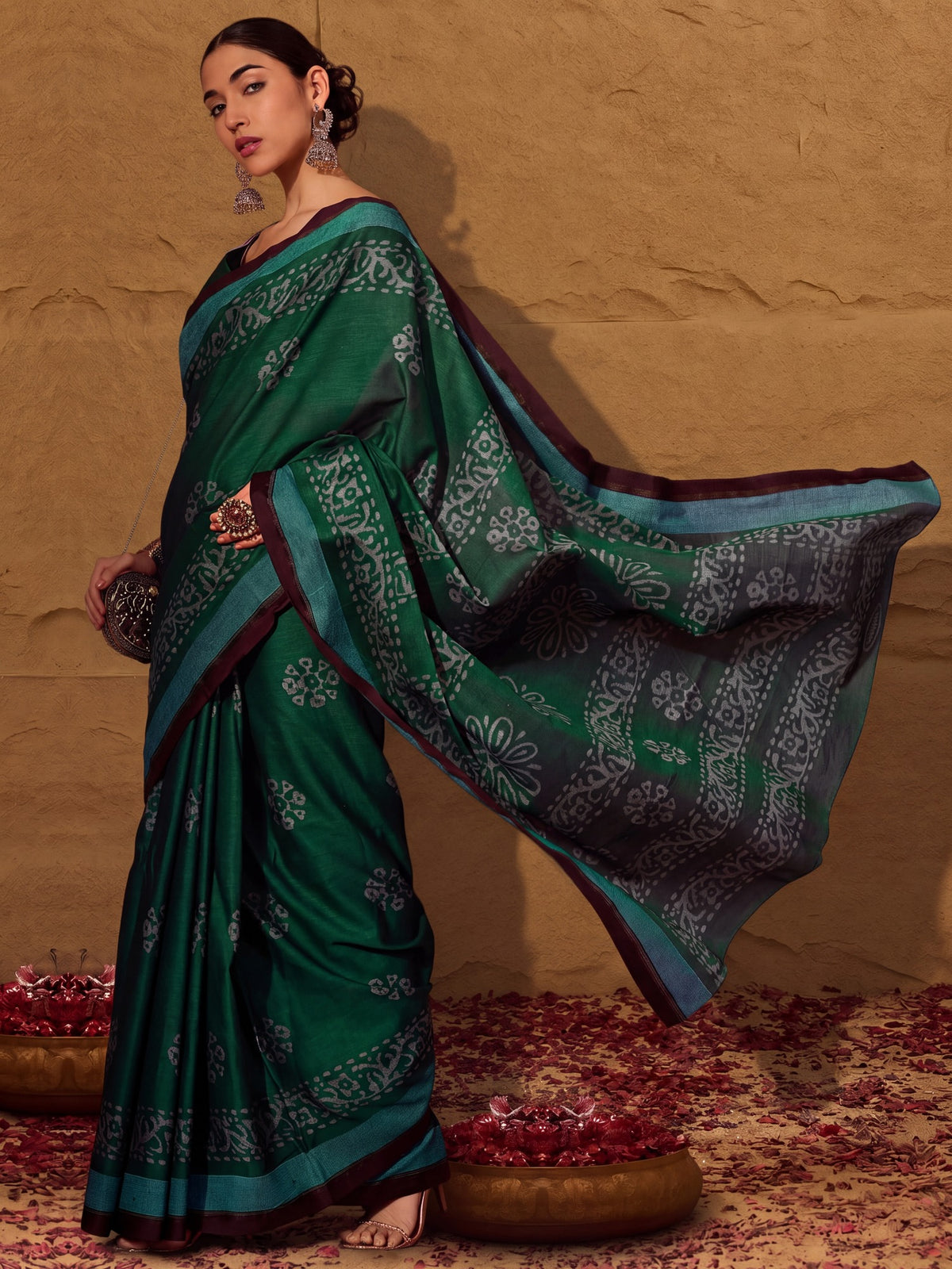Green Cotton saree – detail view 2