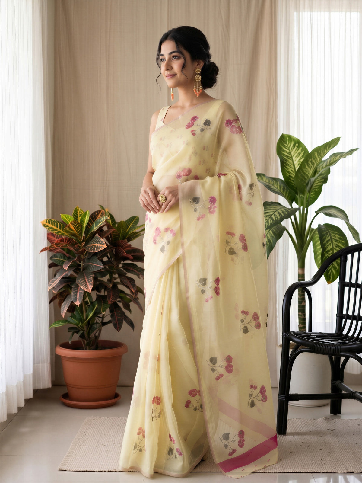 Yellow Linen Blend saree – detail view 2