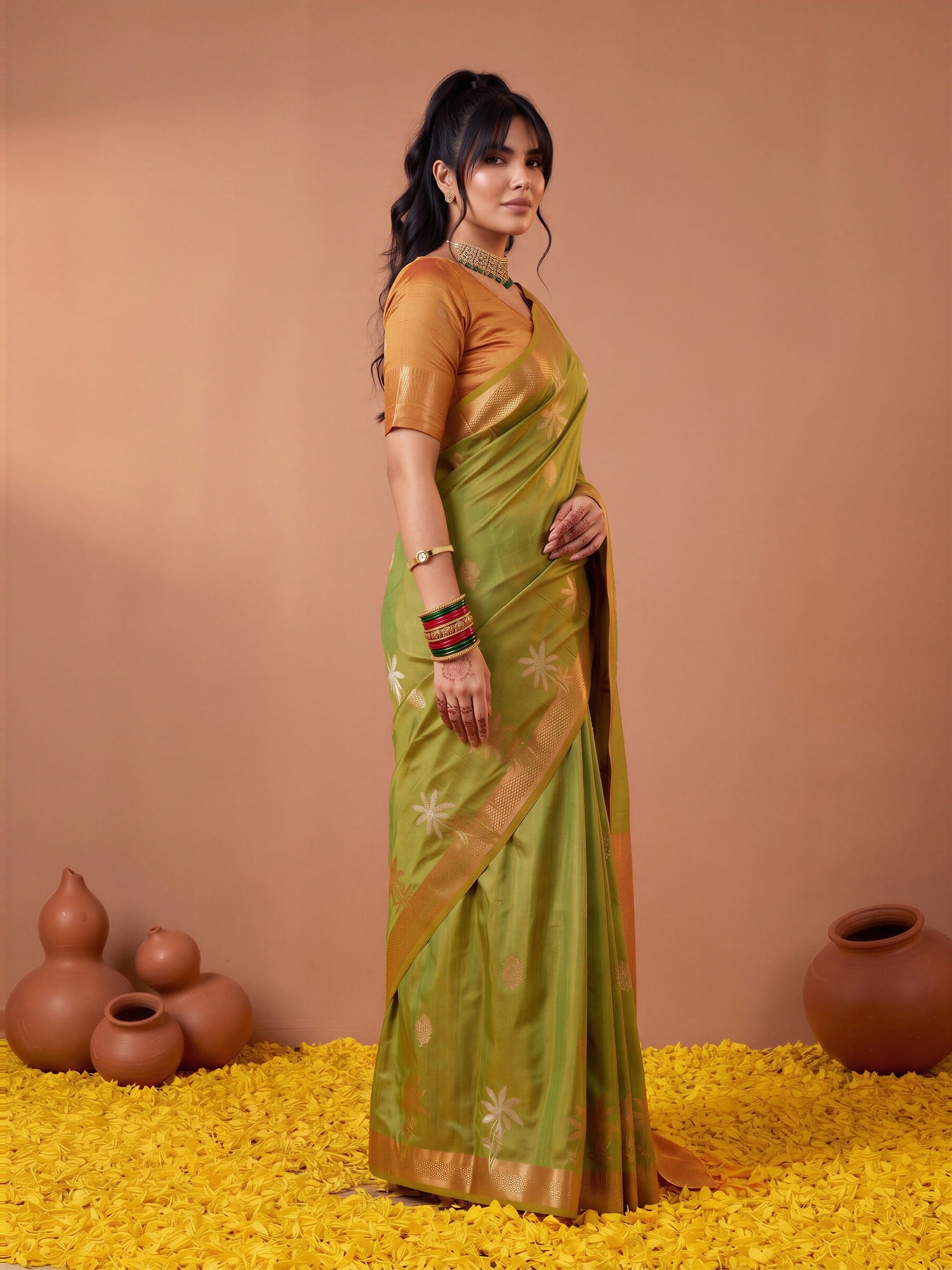 Light Green Tussar Silk saree – detail view 2