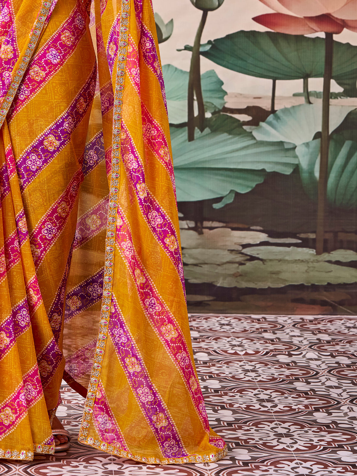 Mustard Georgette saree – detail view 4