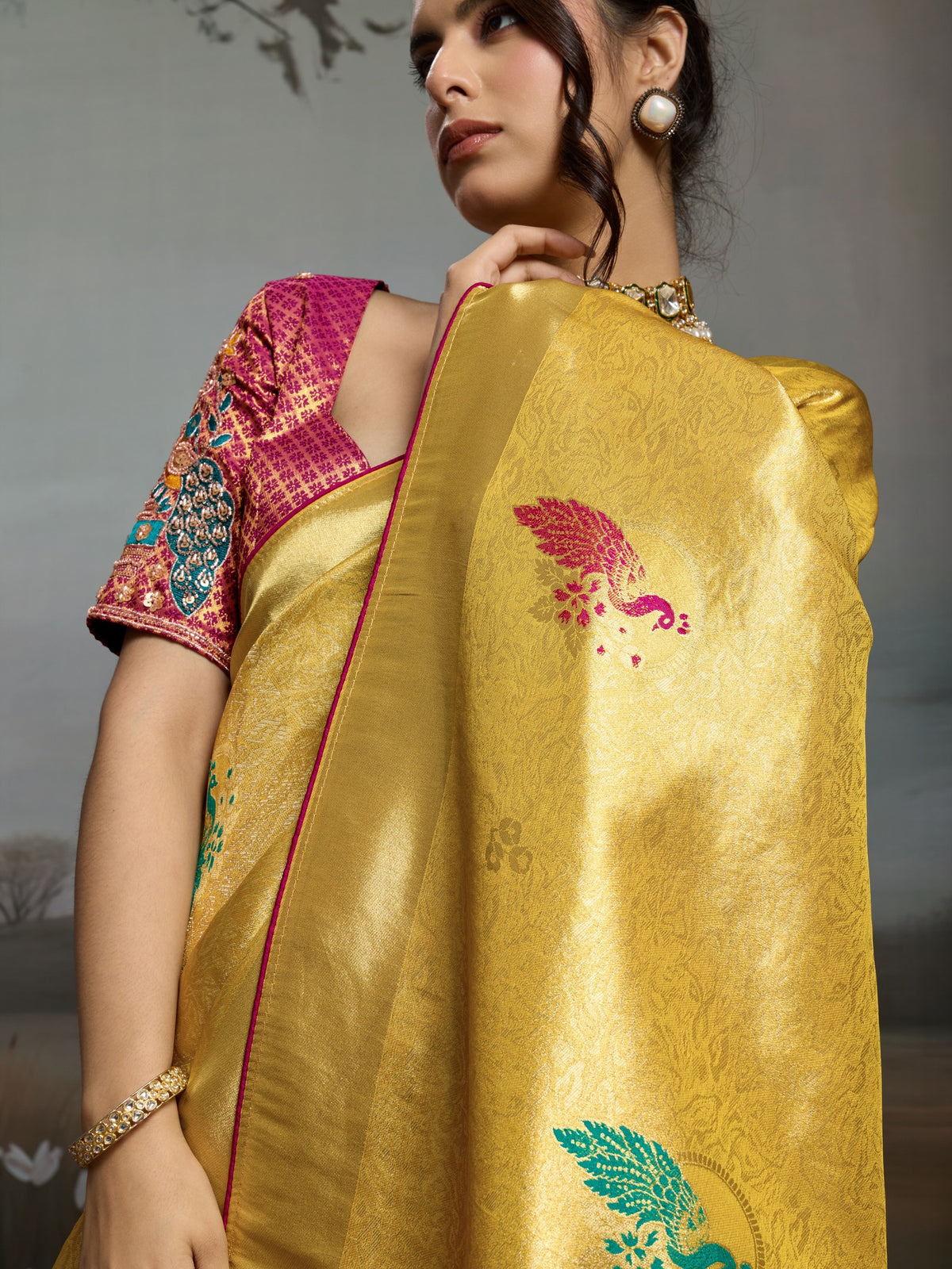 Yellow Banarasi Silk saree – detail view 3
