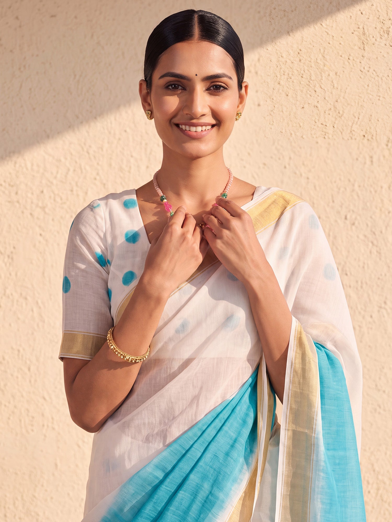 Light Blue Linen saree – detail view 4