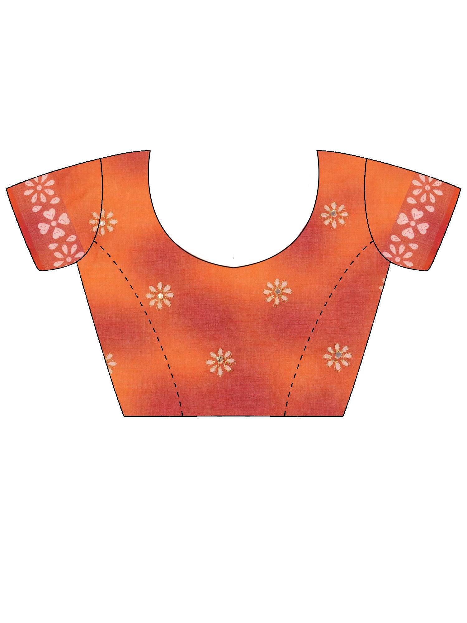 Unstitched rust cotton linen blouse piece with shibori design