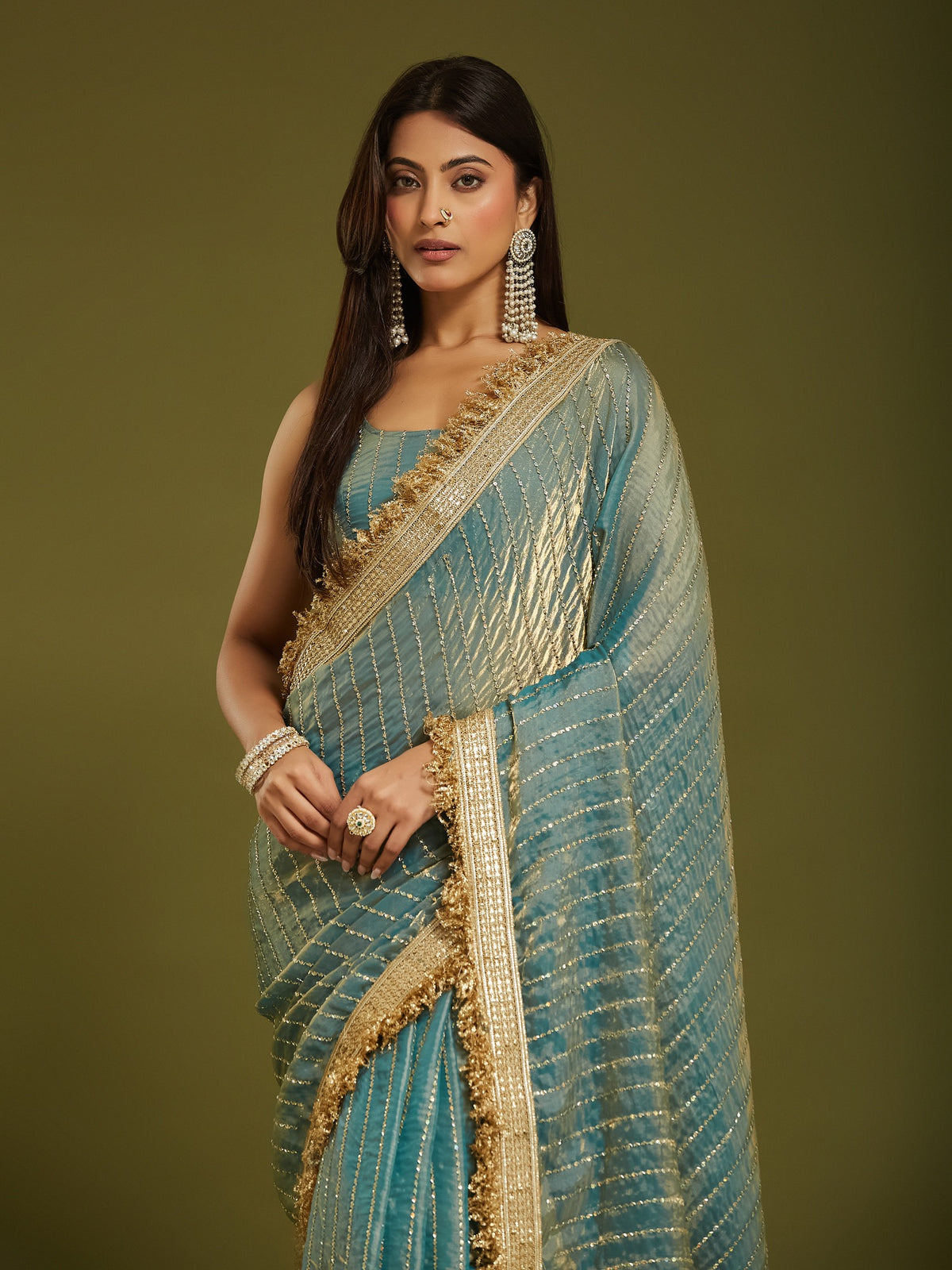 Light Blue Satin saree – detail view 5