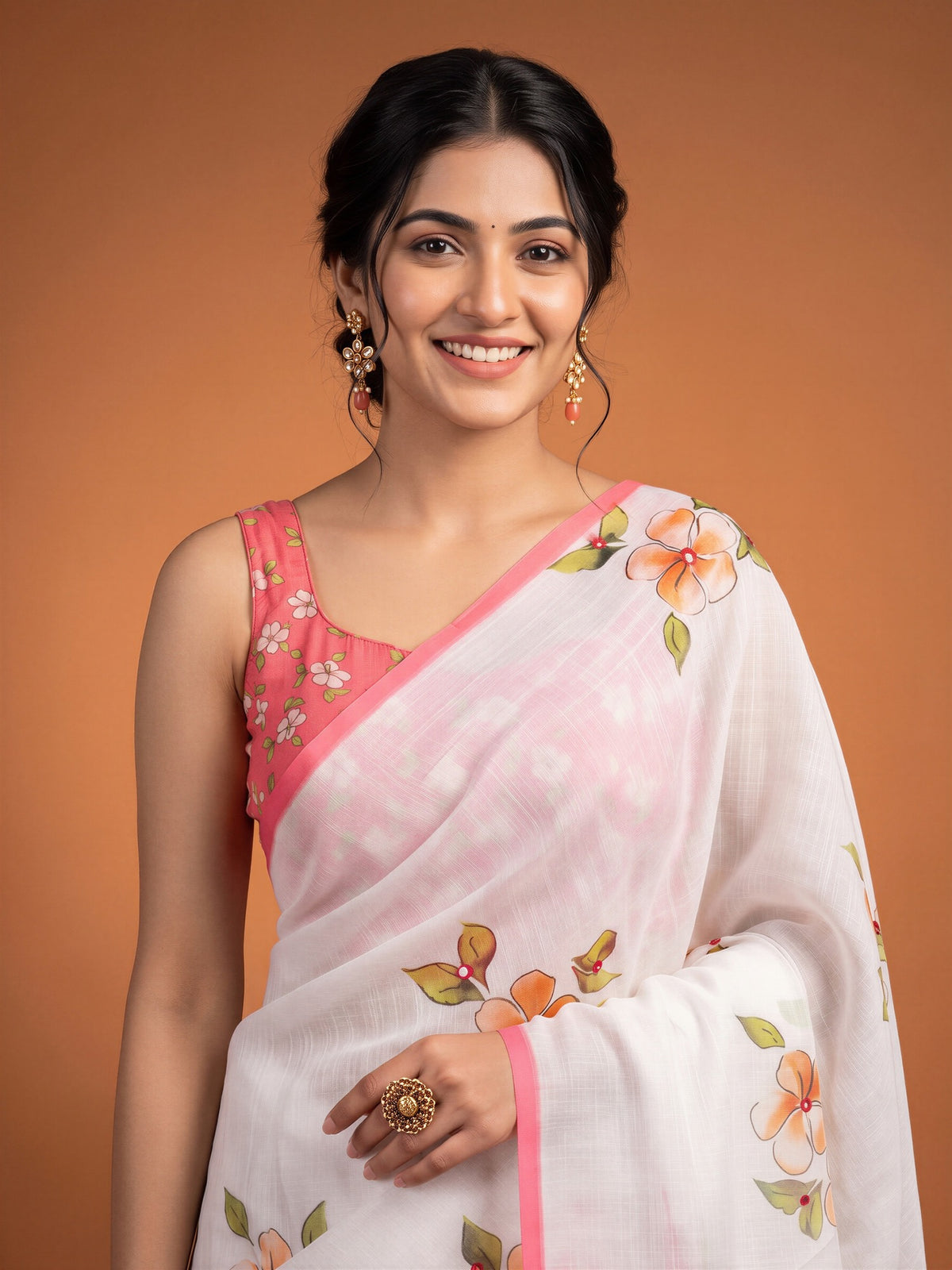 Off White Linen Blend saree – detail view 4