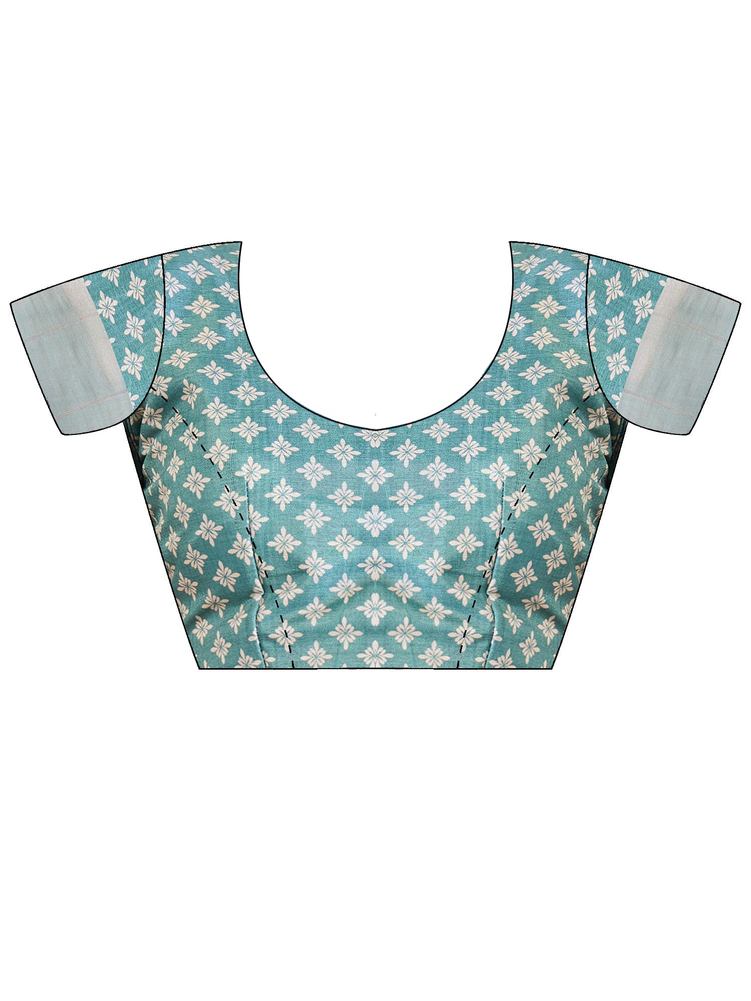 Unstitched light blue satin silk blouse piece with ethnic motif design