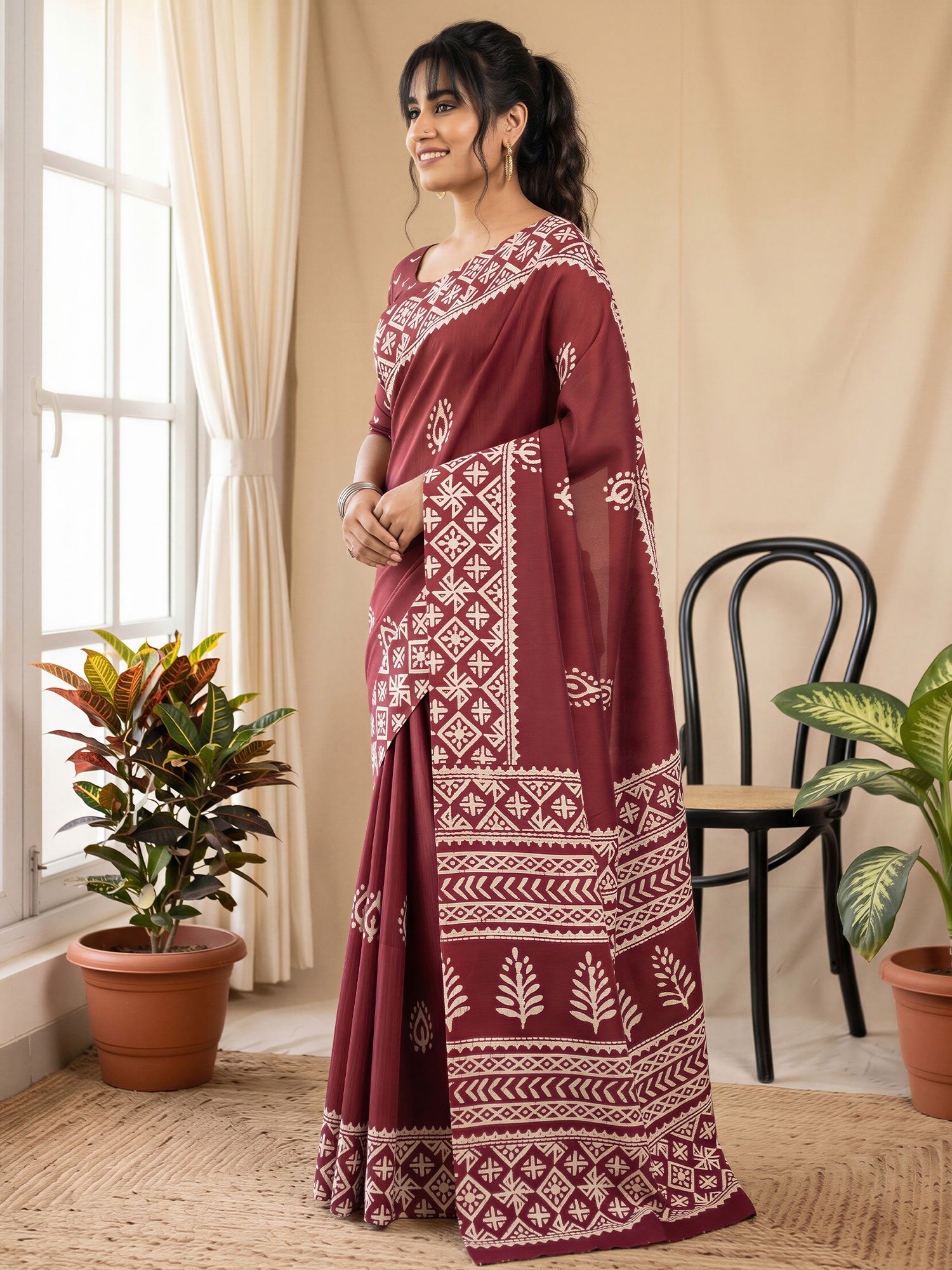 Maroon Cotton Blend saree – detail view 2