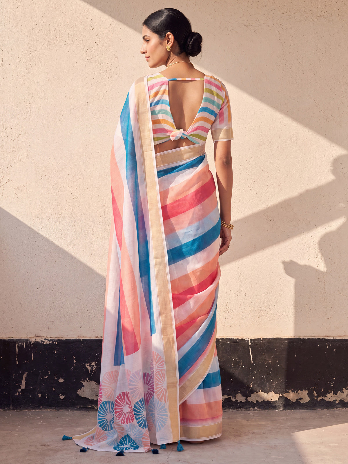 Multicolored Linen saree – detail view 1