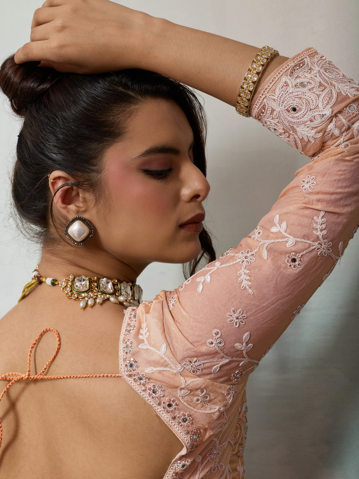 Peach Satin Silk saree – detail view 2
