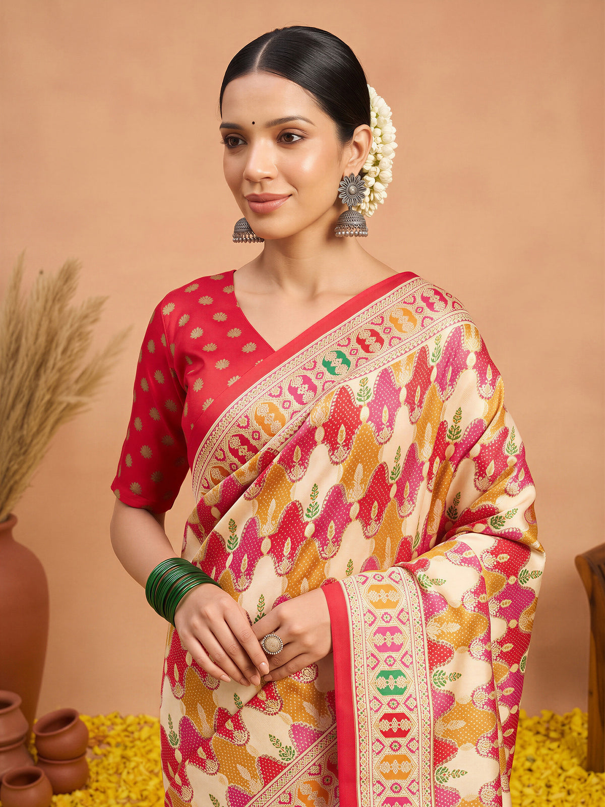 Red Silk Blend saree – detail view 4