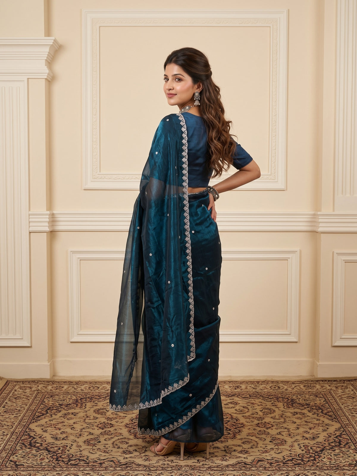 Navy Blue Paper Silk saree – detail view 2