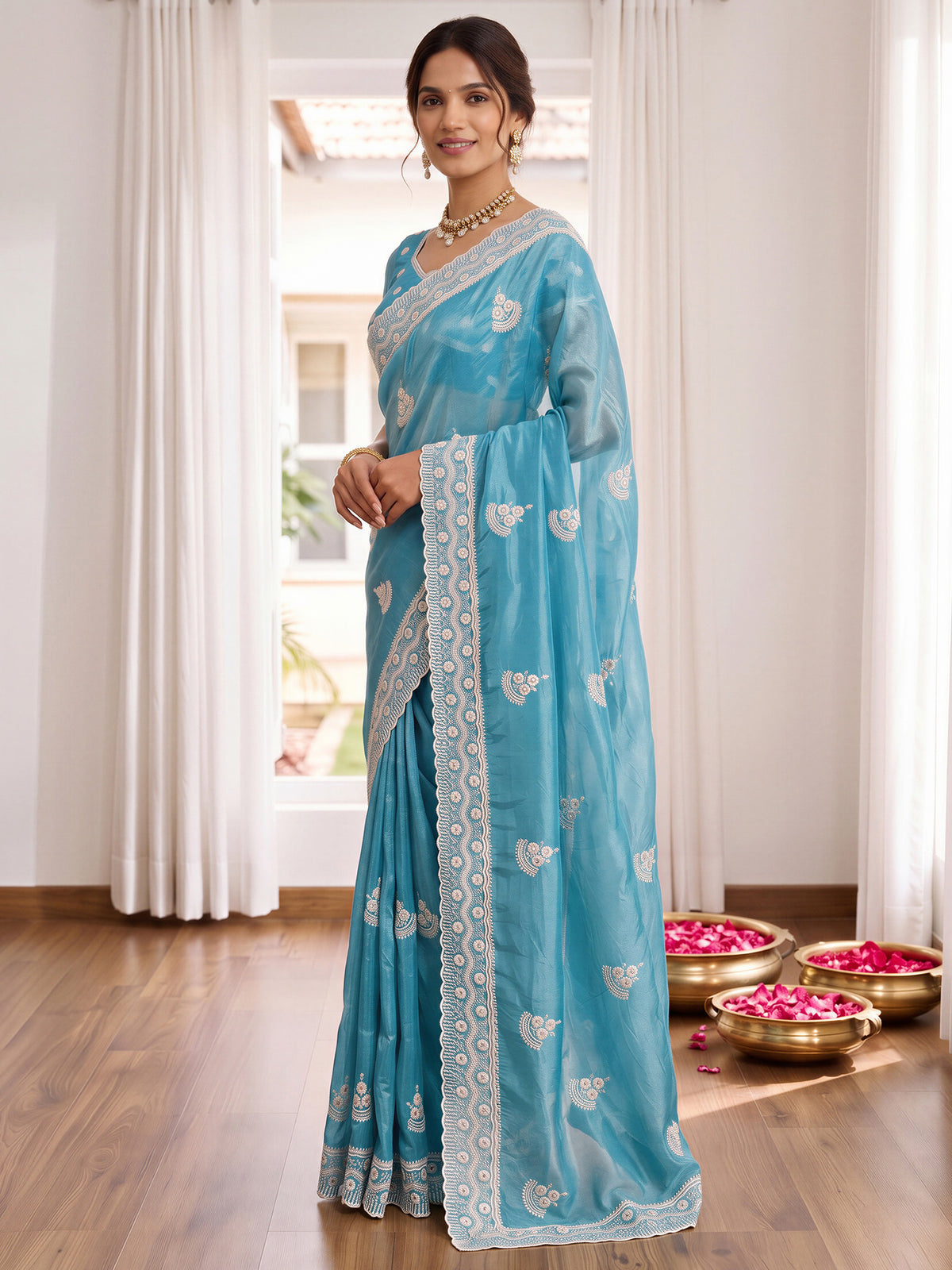 Light Blue Paper Silk saree – detail view 2