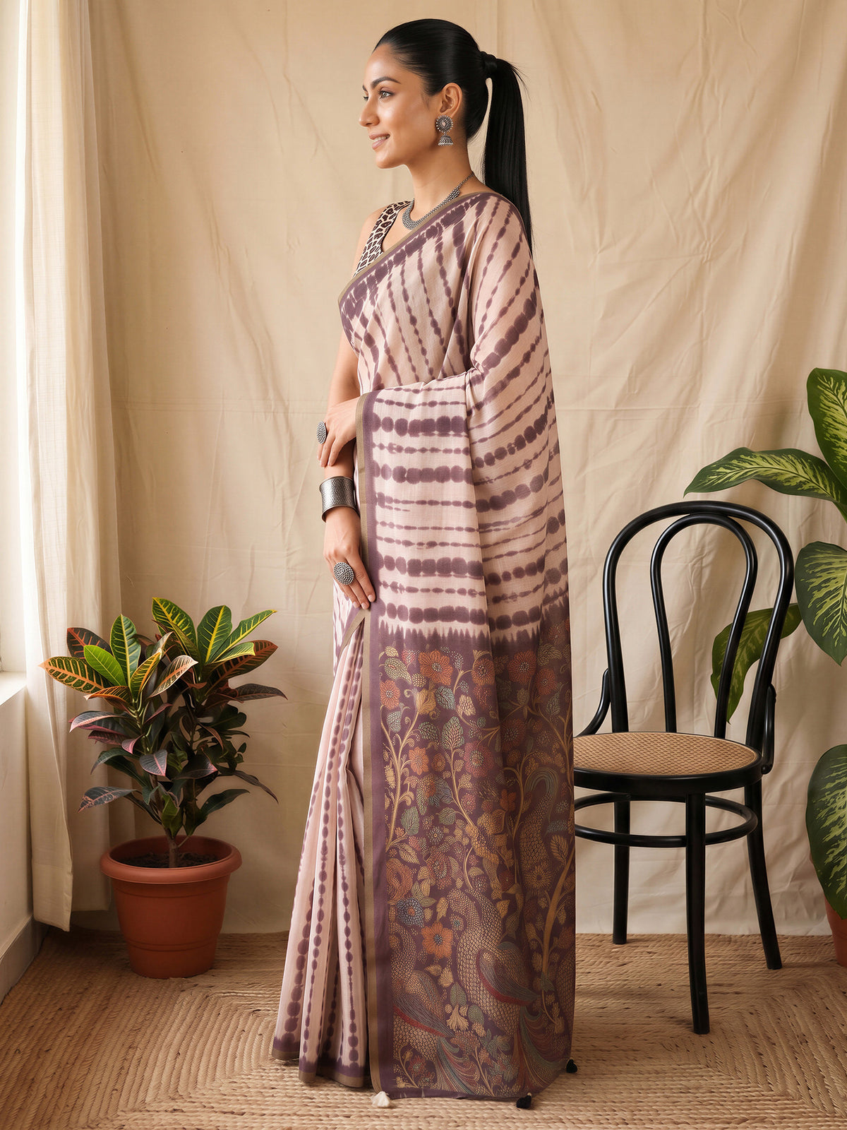 Peach Cotton Blend saree – detail view 2