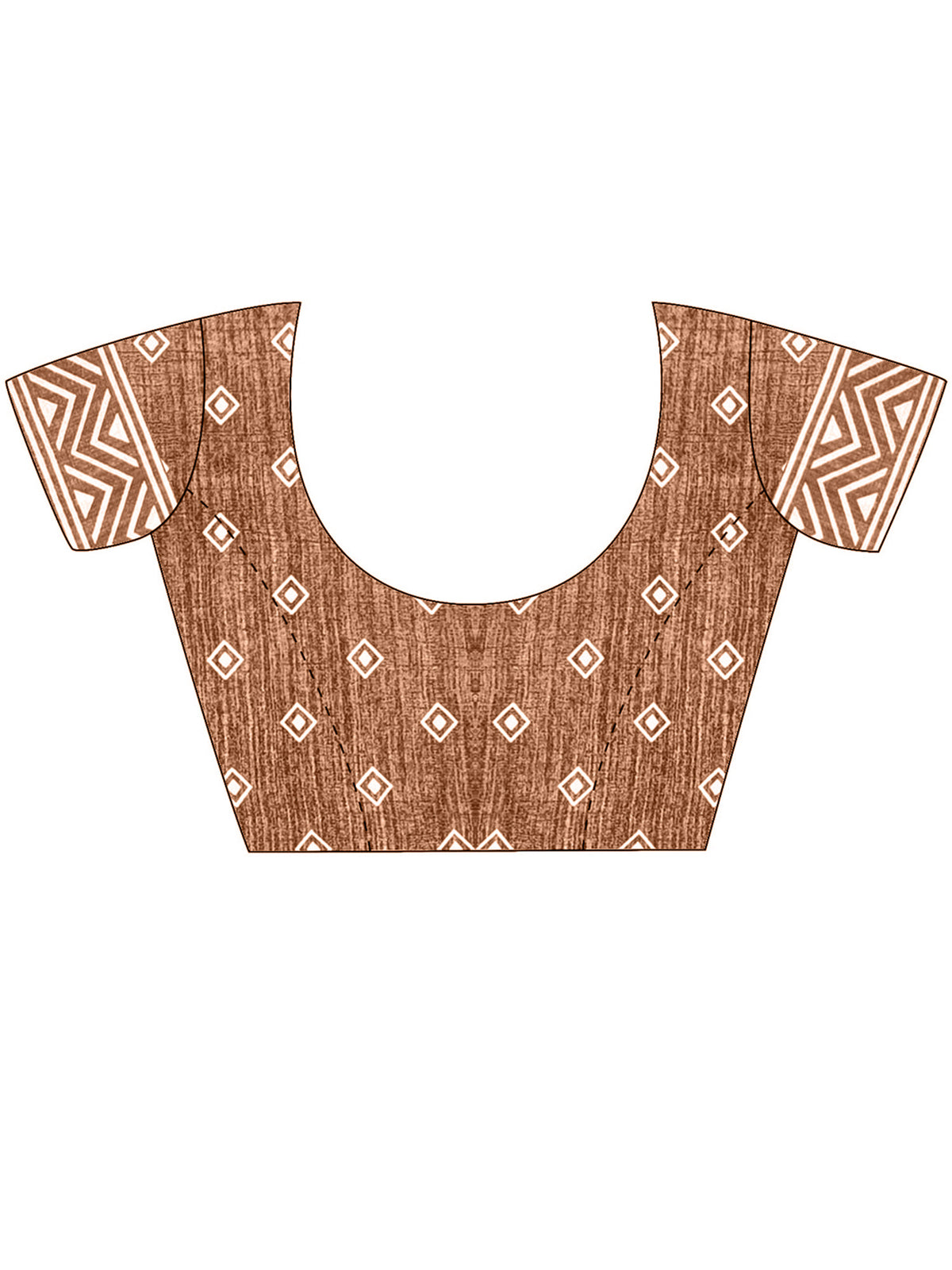 Unstitched camel brown dola silk blouse piece with geometric design