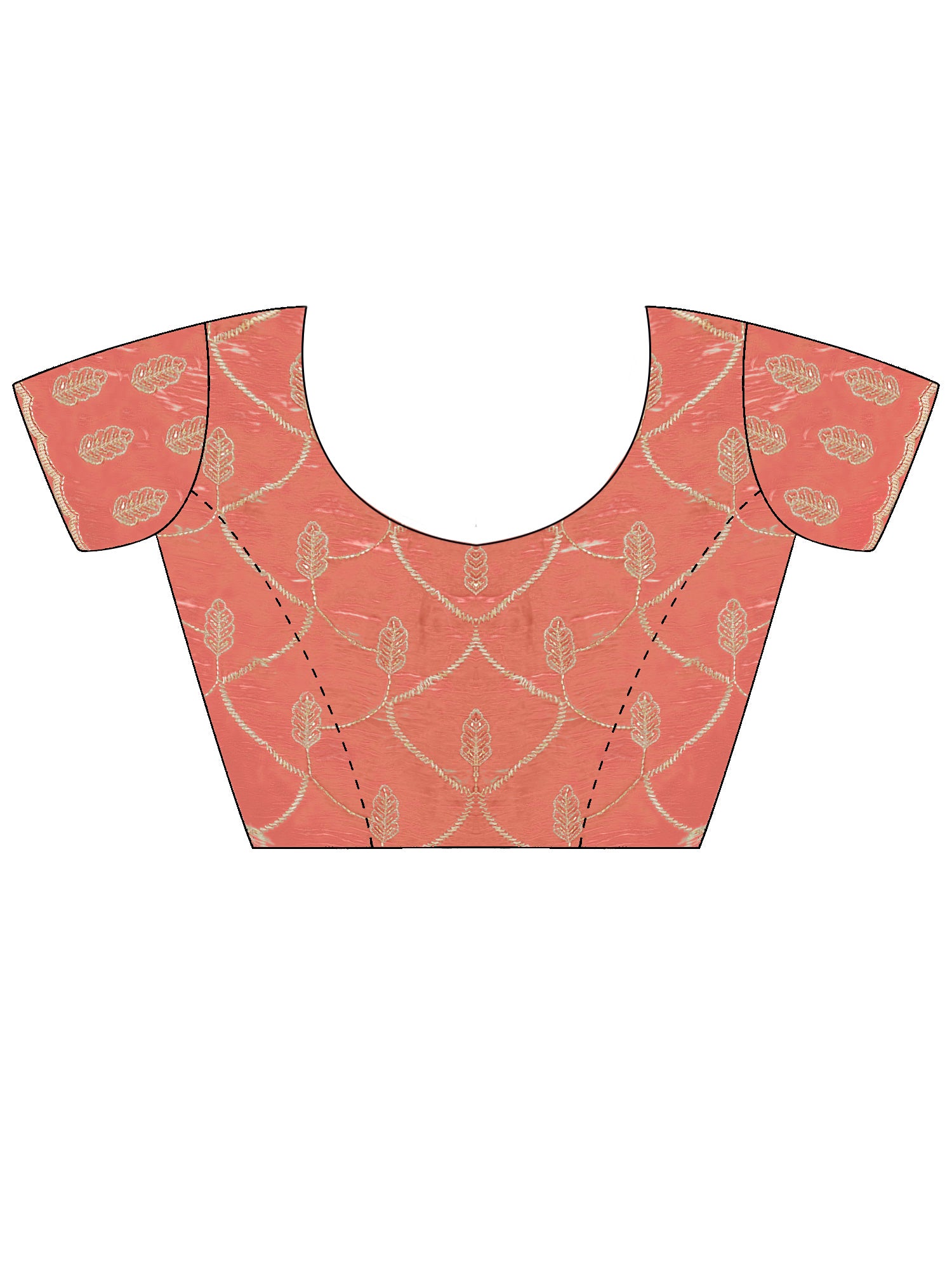 Unstitched peach tissue blouse piece with embellished design